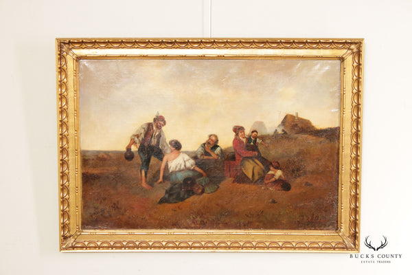 Antique 19th C. Hungarian Countryside Festive Scene Oil on Canvas, After Ferencz Szabo