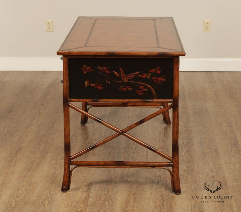Theodore Alexander Indochine Collection Faux Bamboo Leather Top Writing Desk