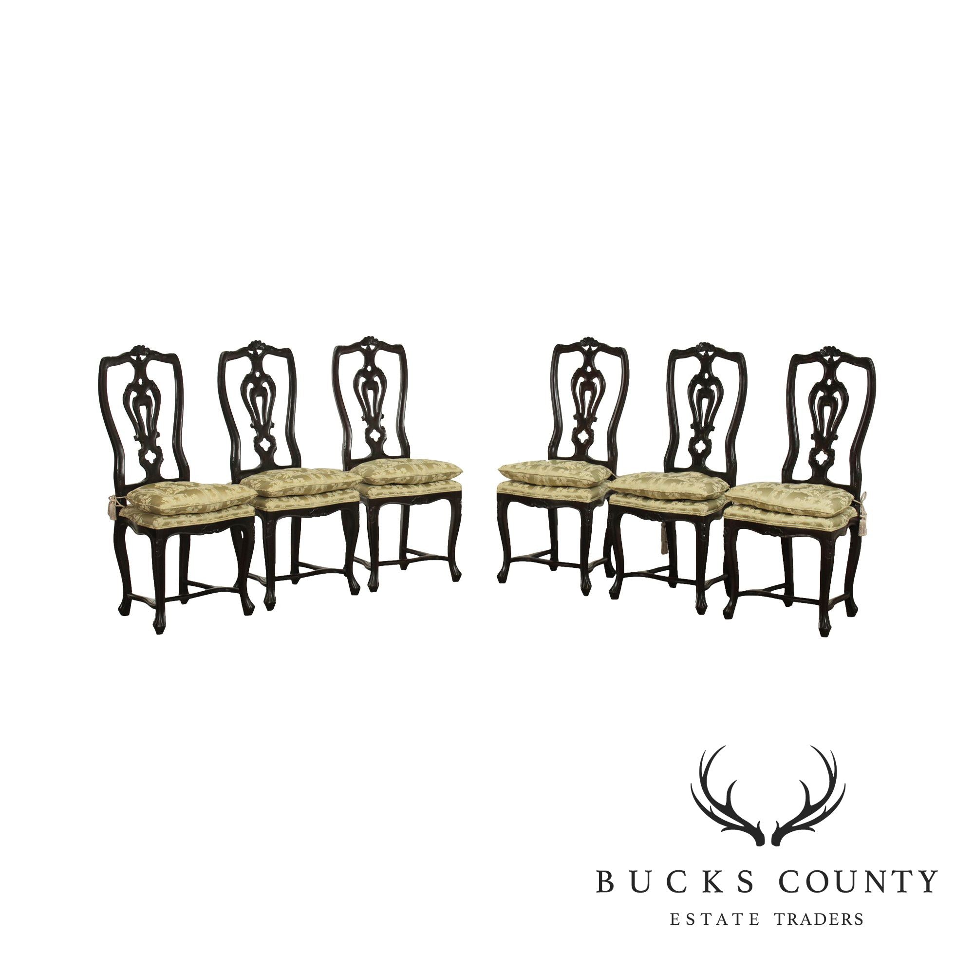 Vintage Custom Quality Set 6 Carved Provincial Style Dining Chairs