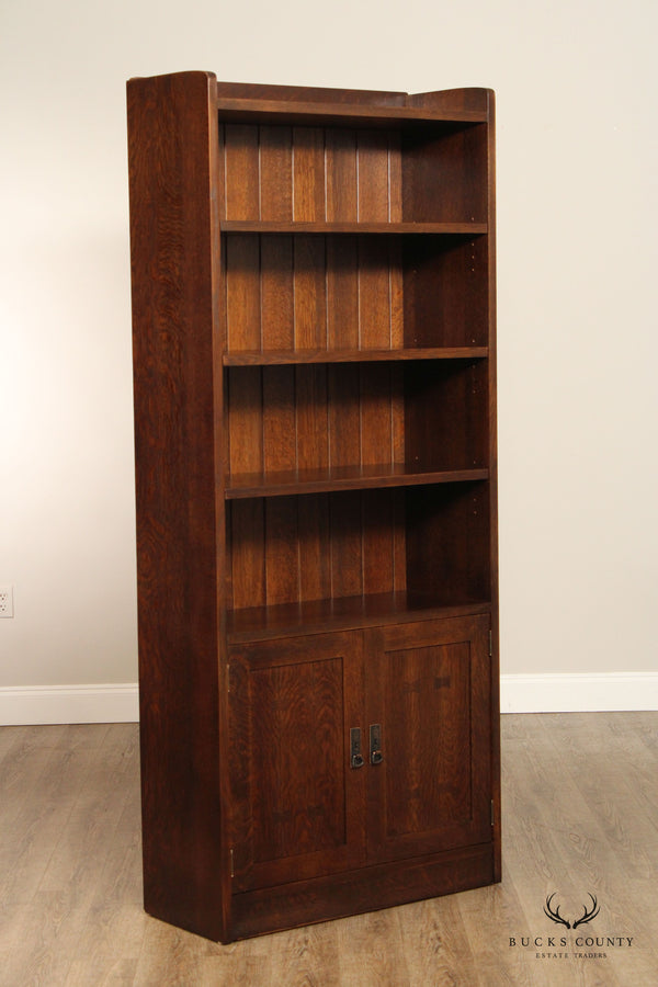 Stickley Furniture Mission Collection Oak Tall Bookcase with Bottom Doors