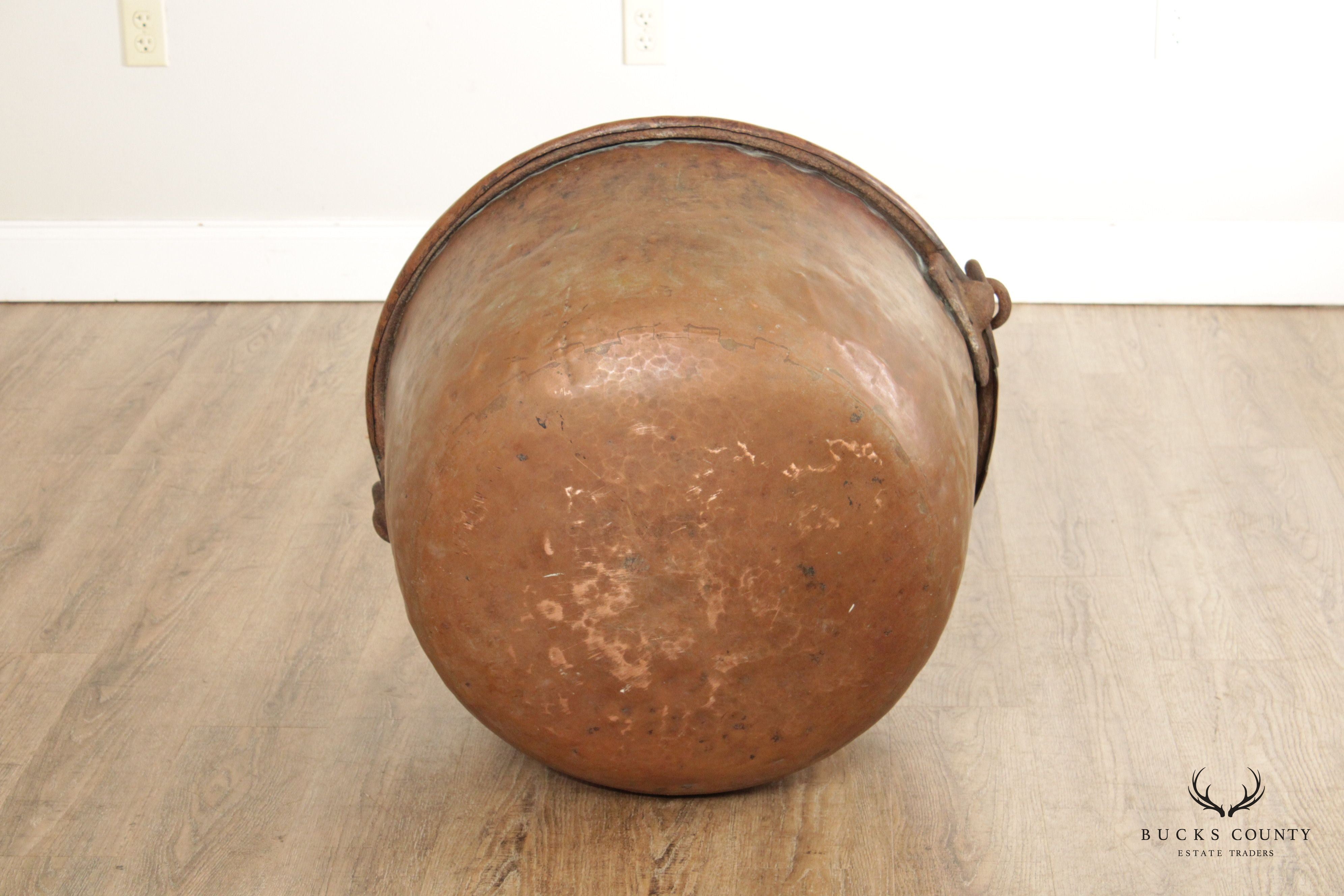 Antique Hammered Copper Pot with Iron Handle