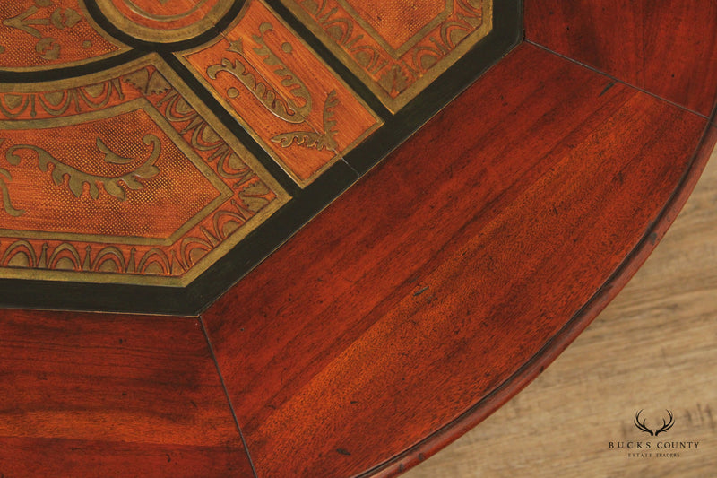 English Style Tooled Leather Round Mahogany Center Table