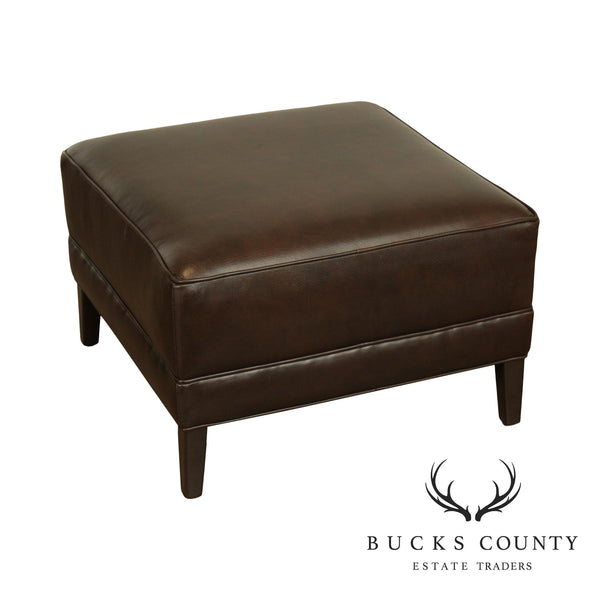 Ethan Allen Brown Leather Square Ottoman (B)