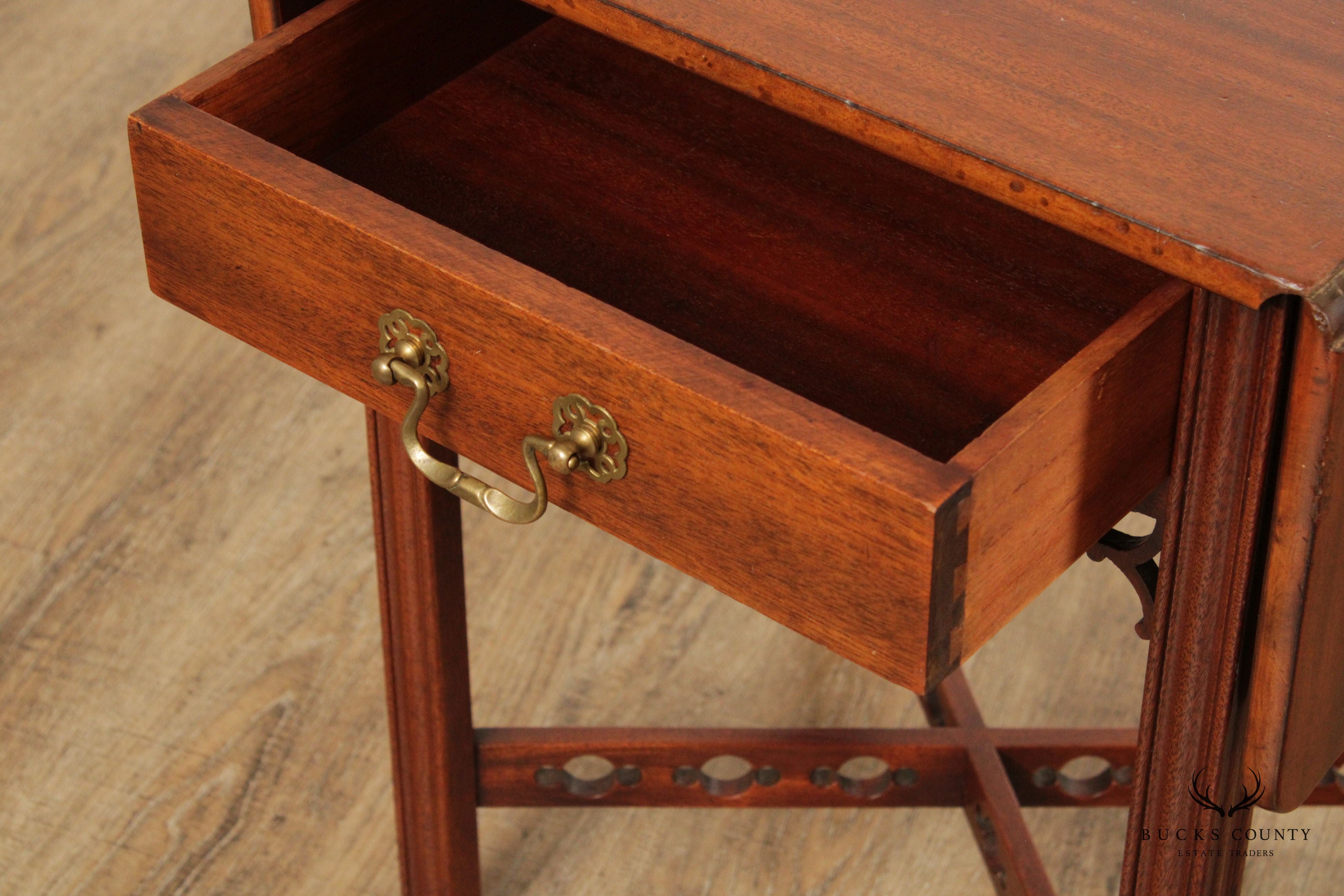 Chinese Chippendale Style Vintage Mahogany Drop-Leaf Pembroke Table