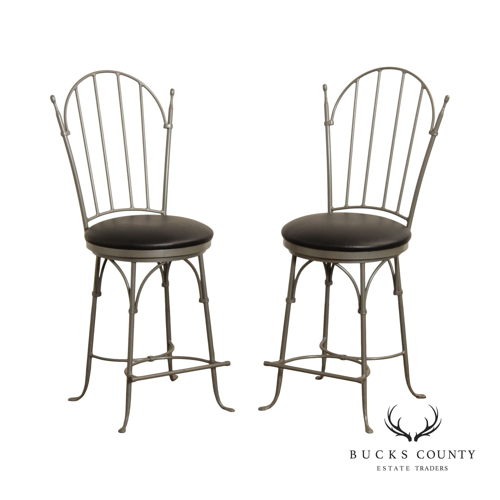 CHARLESTON FORGE PAIR OF WROUGHT IRON SWIVEL COUNTER BAR STOOLS