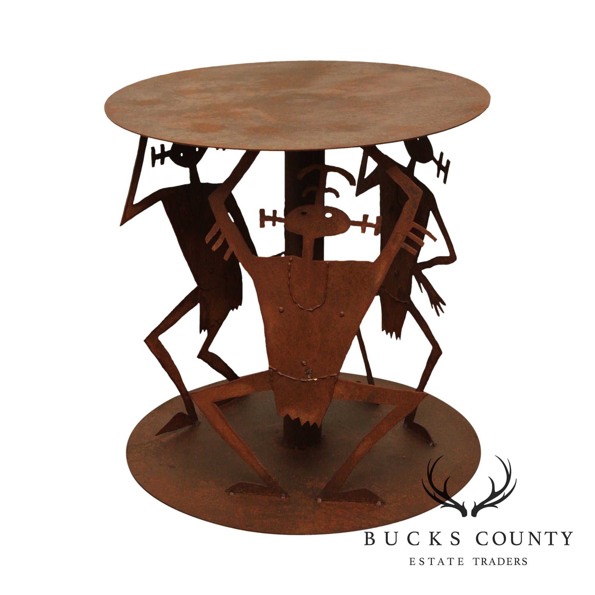 Studio Crafted Rusted Steel Round Garden Table, Dancing Figures