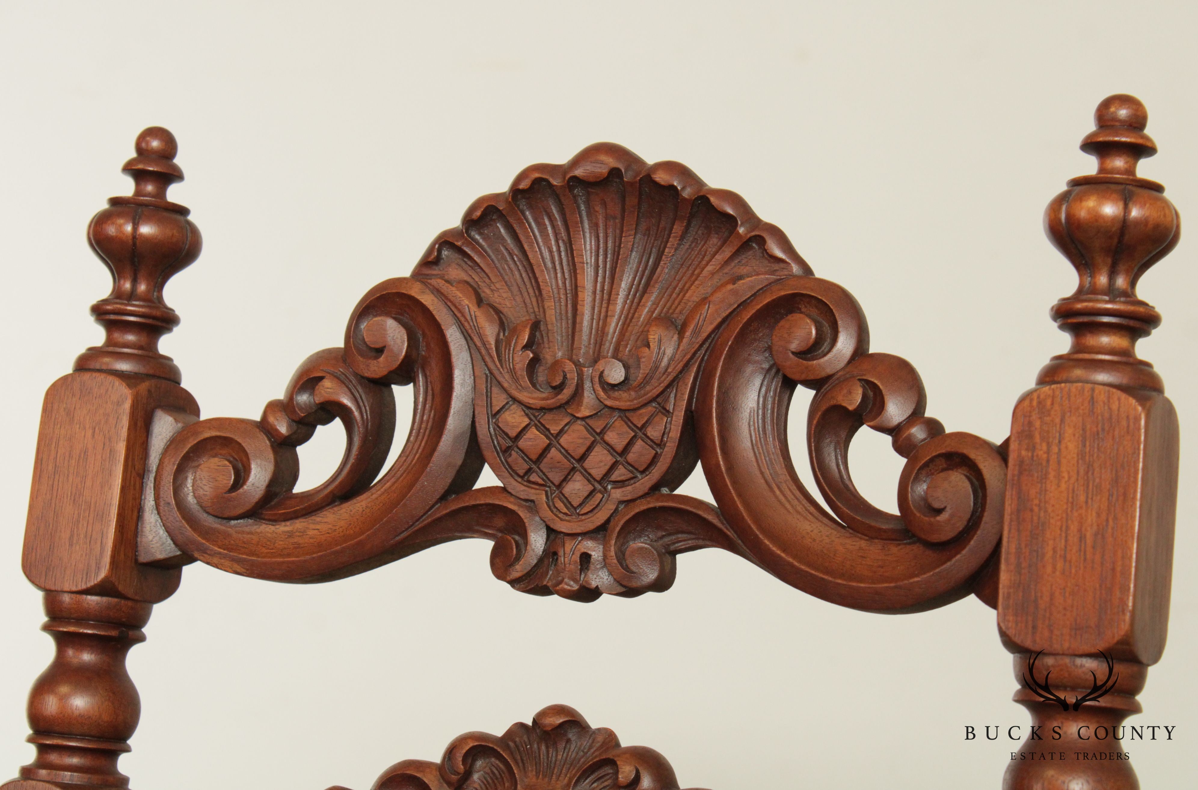 Renaissance Revival Antique Carved Walnut High Back Side Chair