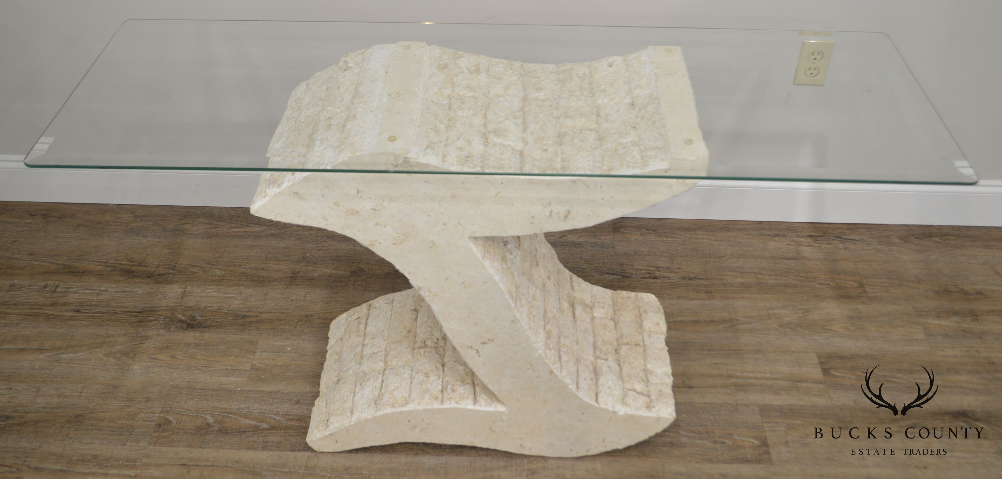 Postmodern Tessellated Marble Glass Top Sofa Table Console