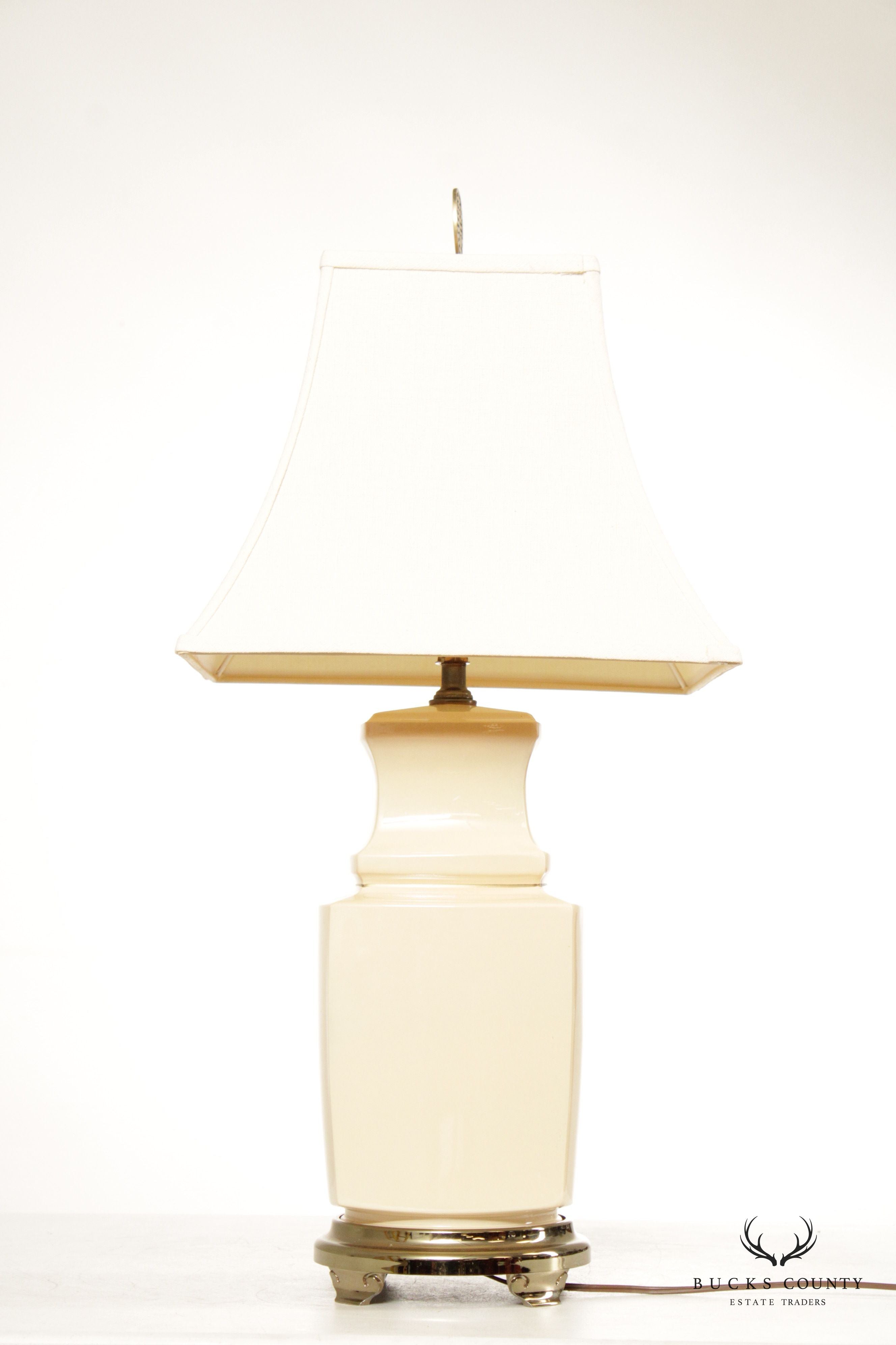 Asian Style Ivory Ceramic Ginger Jar Table Lamp with Shade