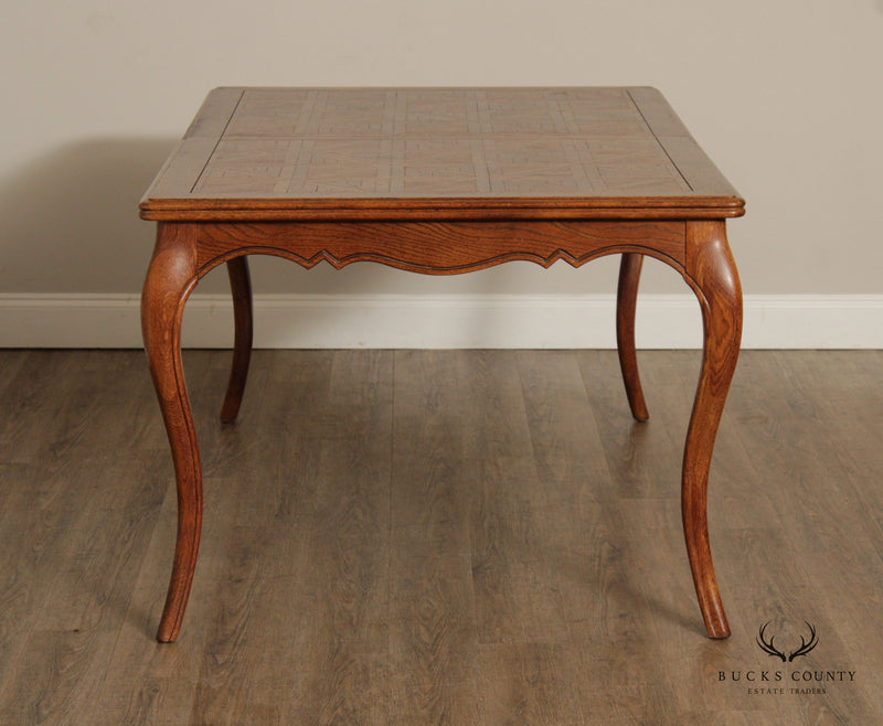 French Country Louis XV Style Vintage Oak Parquet Top Extension Dining Table