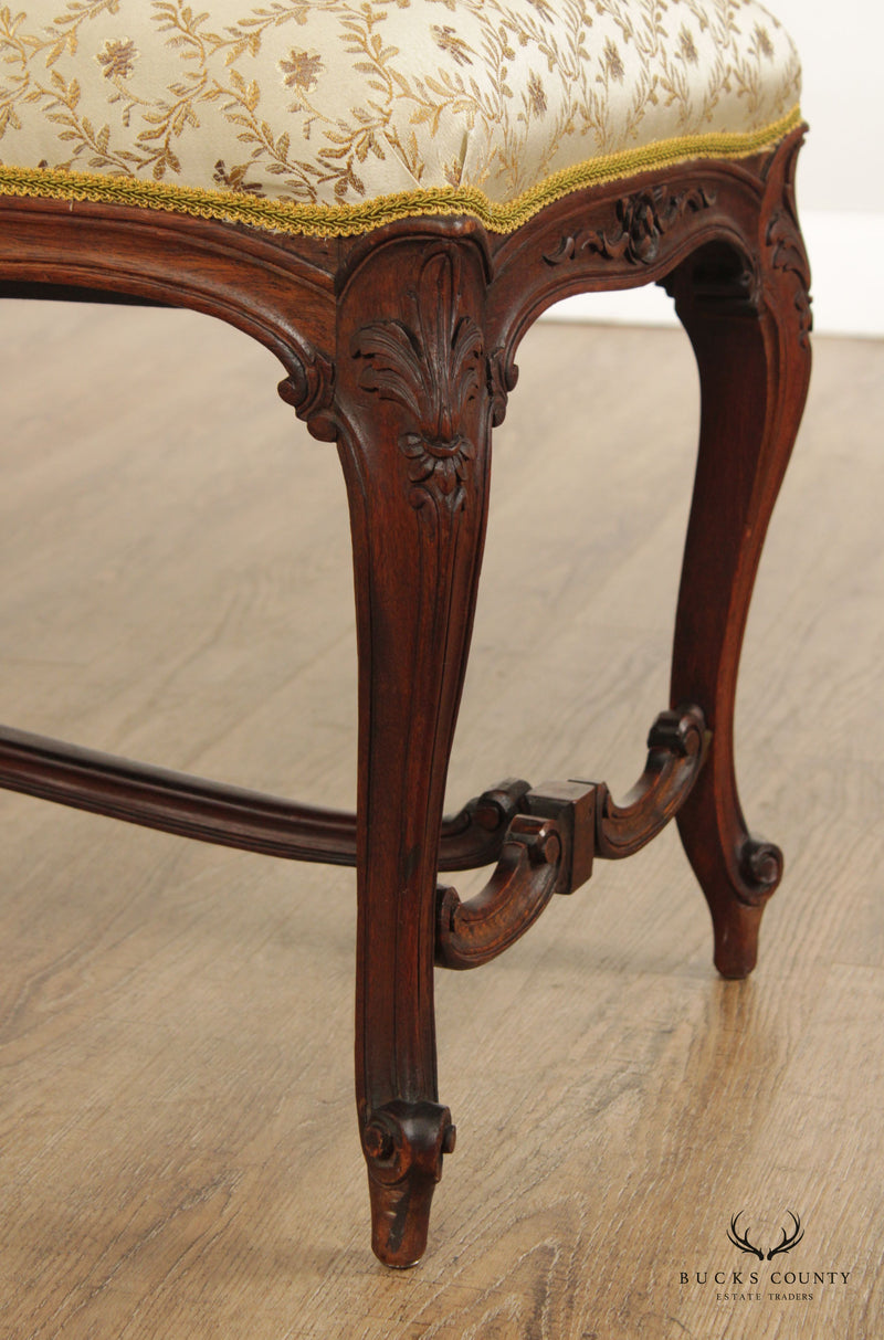 French Louis XV Style Antique Carved  Mahogany Window Bench