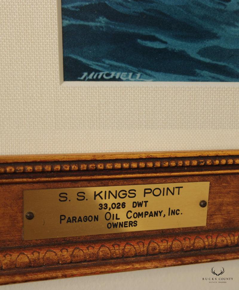 Vintage 20th C. S.S. Kings Port Maritime Watercolor Print, Signed 'Matthews'