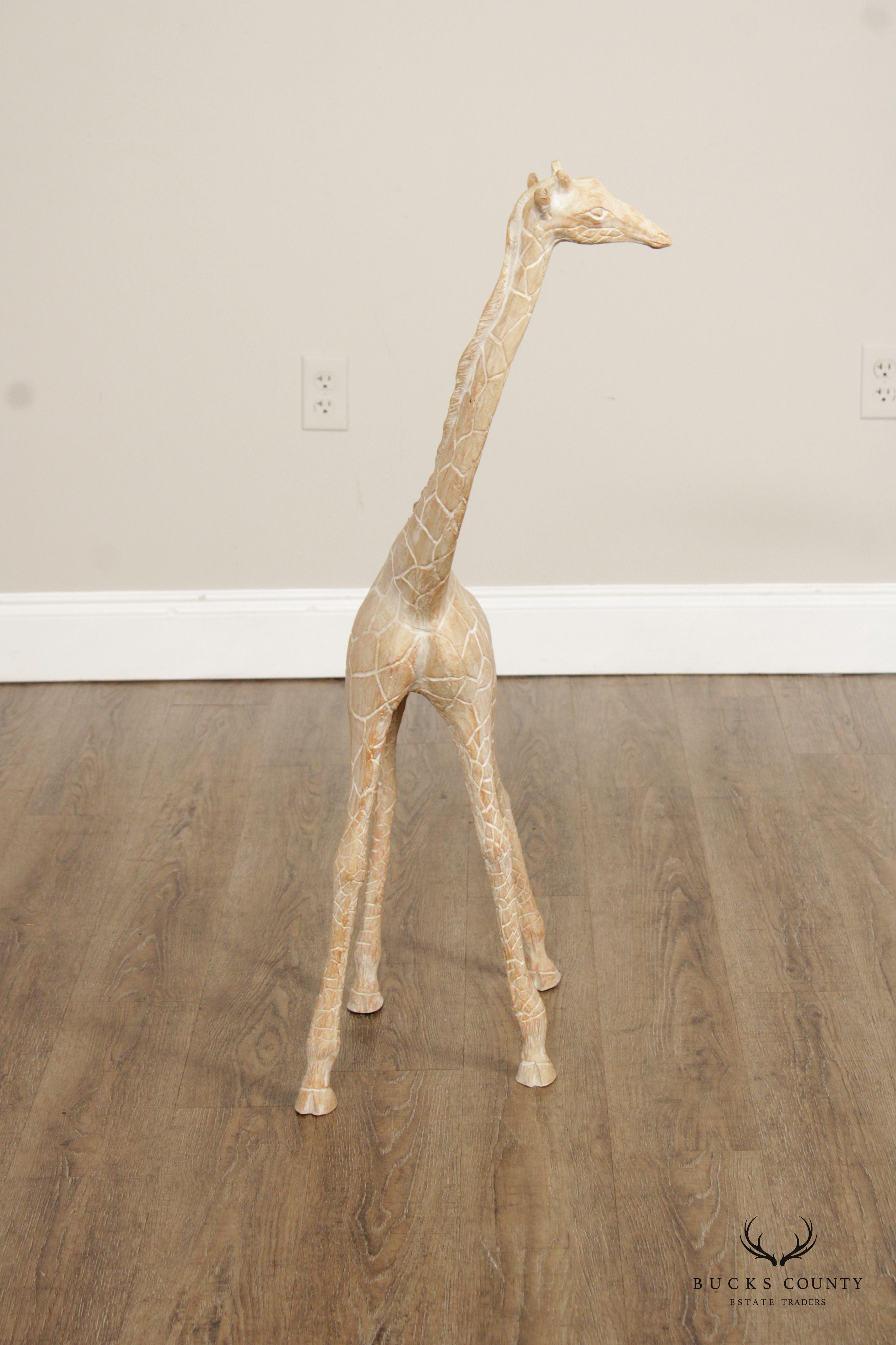 Vintage Carved Wood Giraffe Sculpture