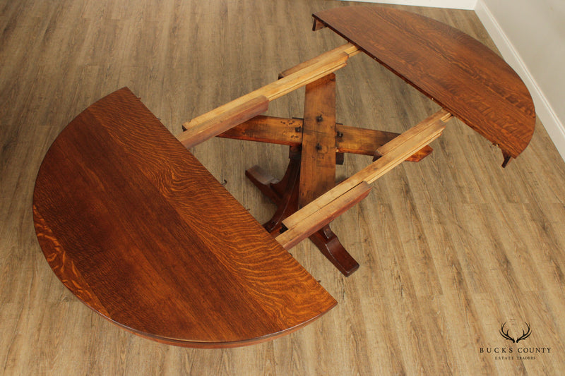 L. & J.G. Stickley Antique Mission Oak Round Pedestal Extendable Dining Table