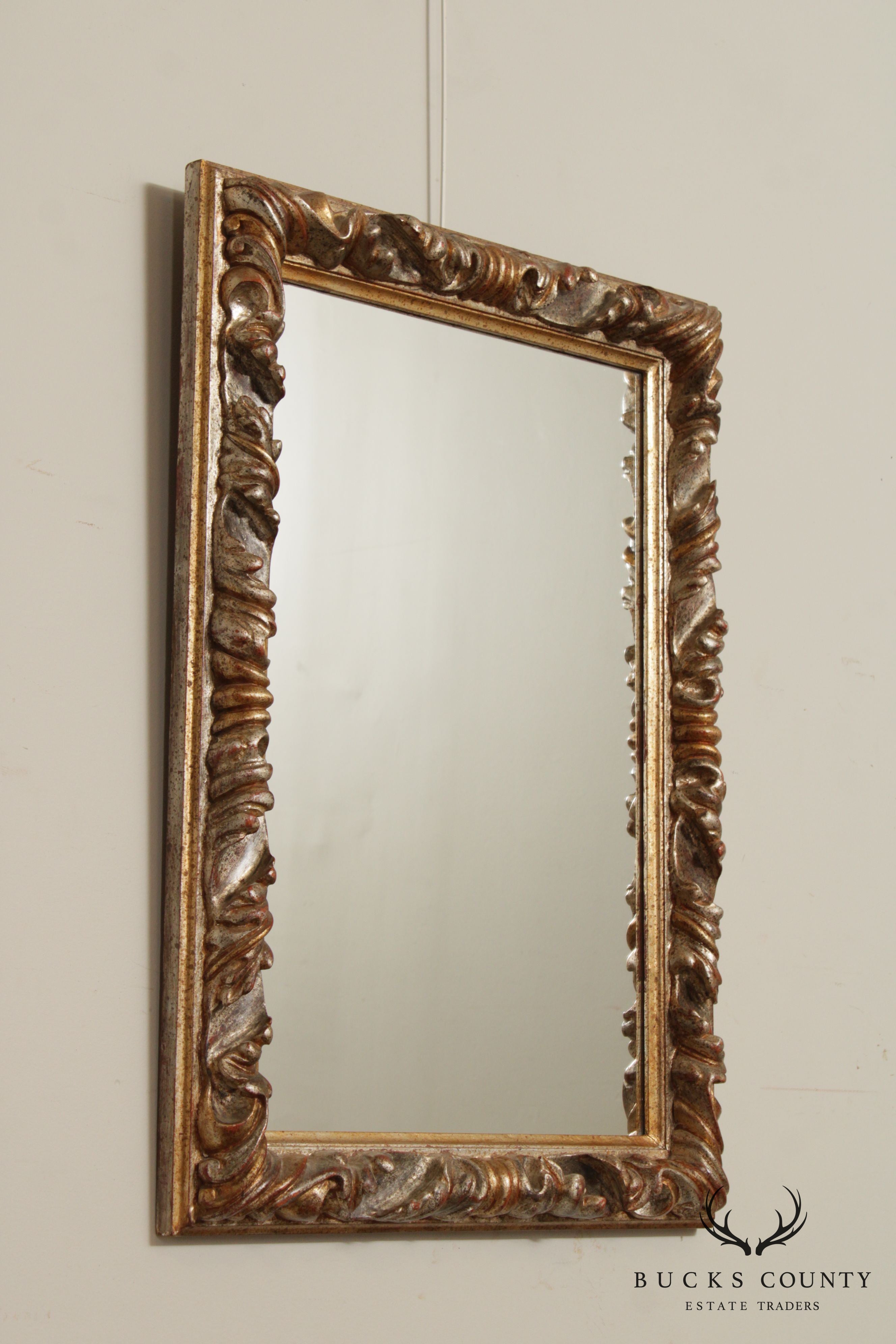 Neoclassical Style Silver Gold Carved Wall Mirror