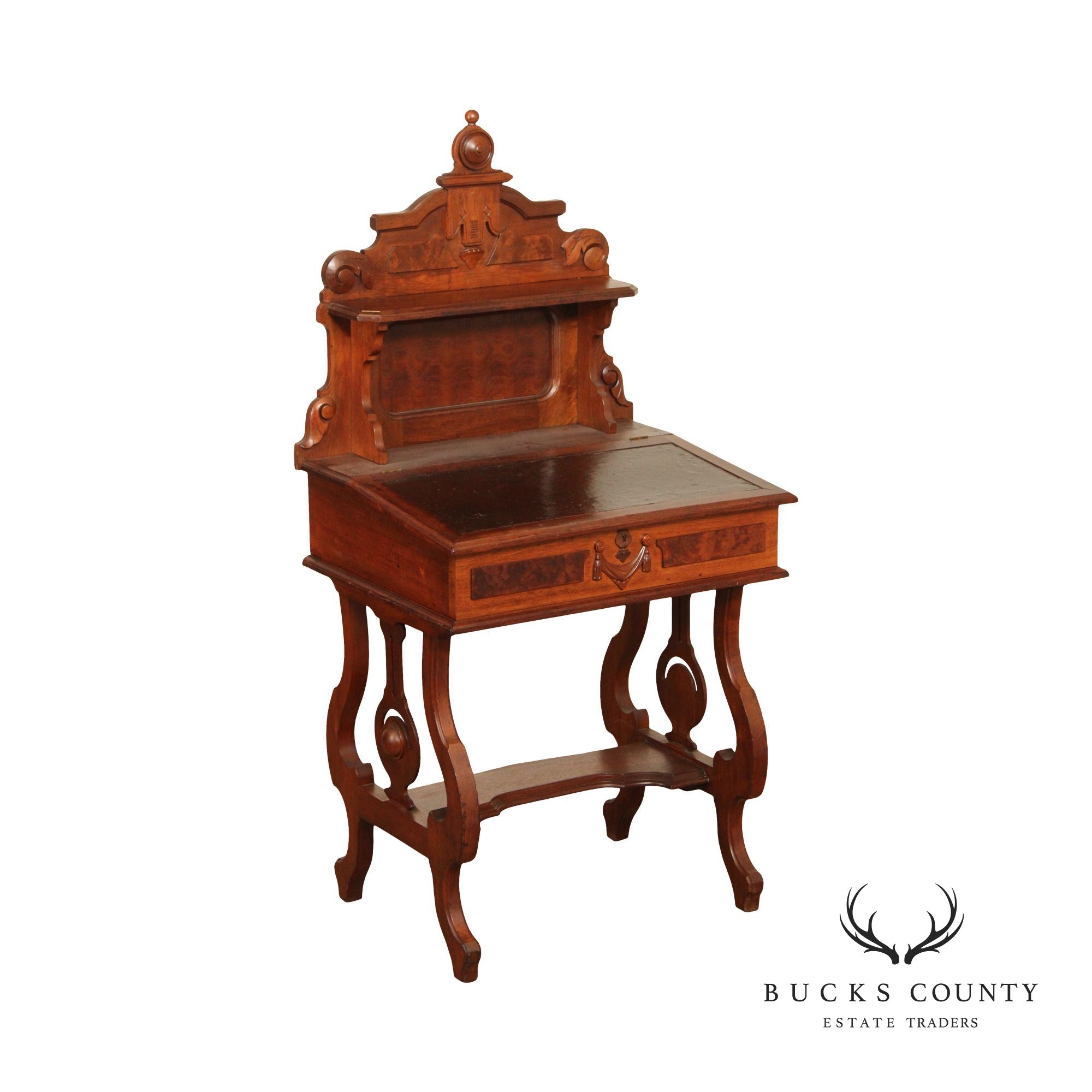 Antique Victorian Carved Walnut Secretary Desk