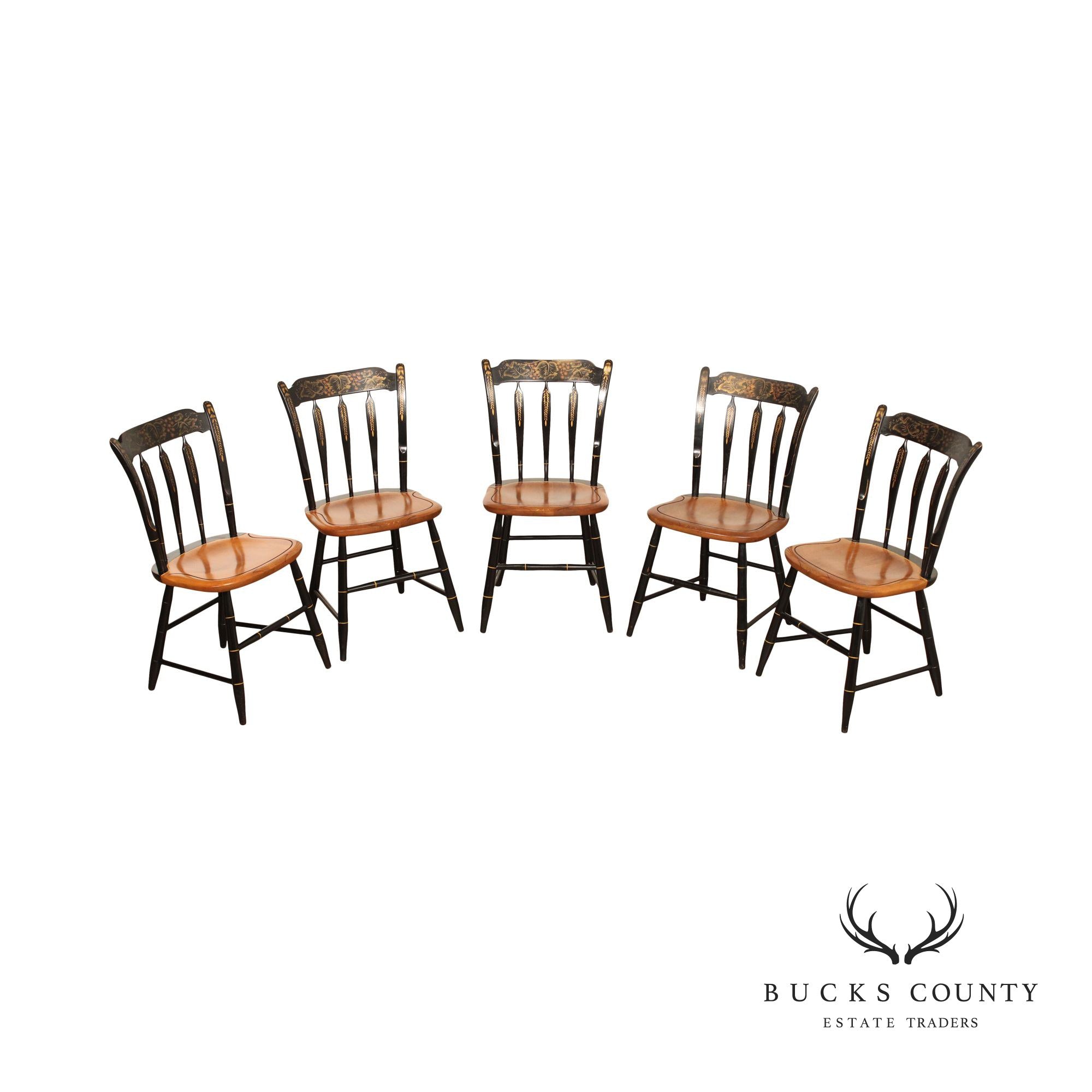 Hitchcock Vintage Set Of Five Stenciled Dining Chairs