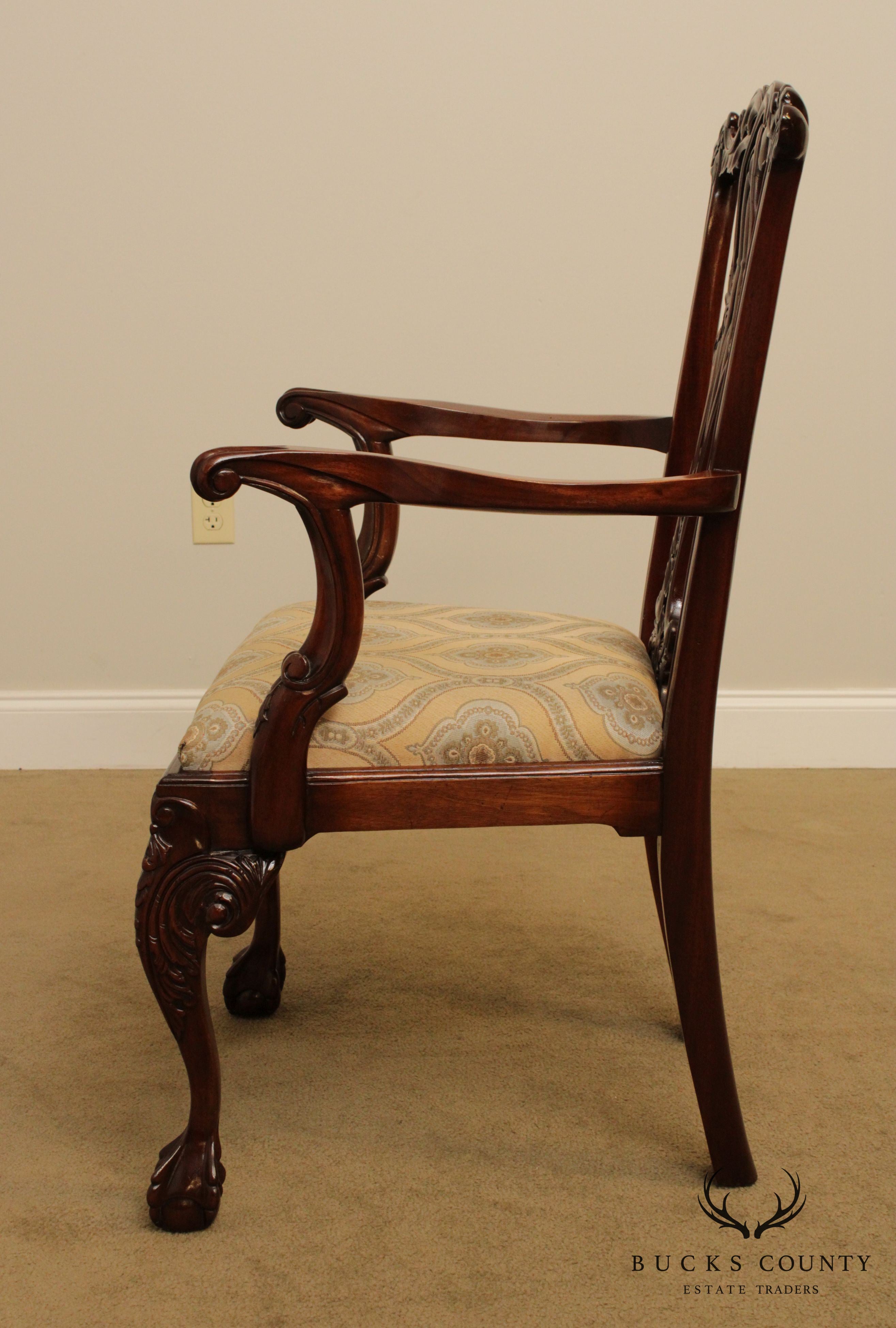 Chippendale Style Ball & Claw Carved Solid Mahogany Armchair