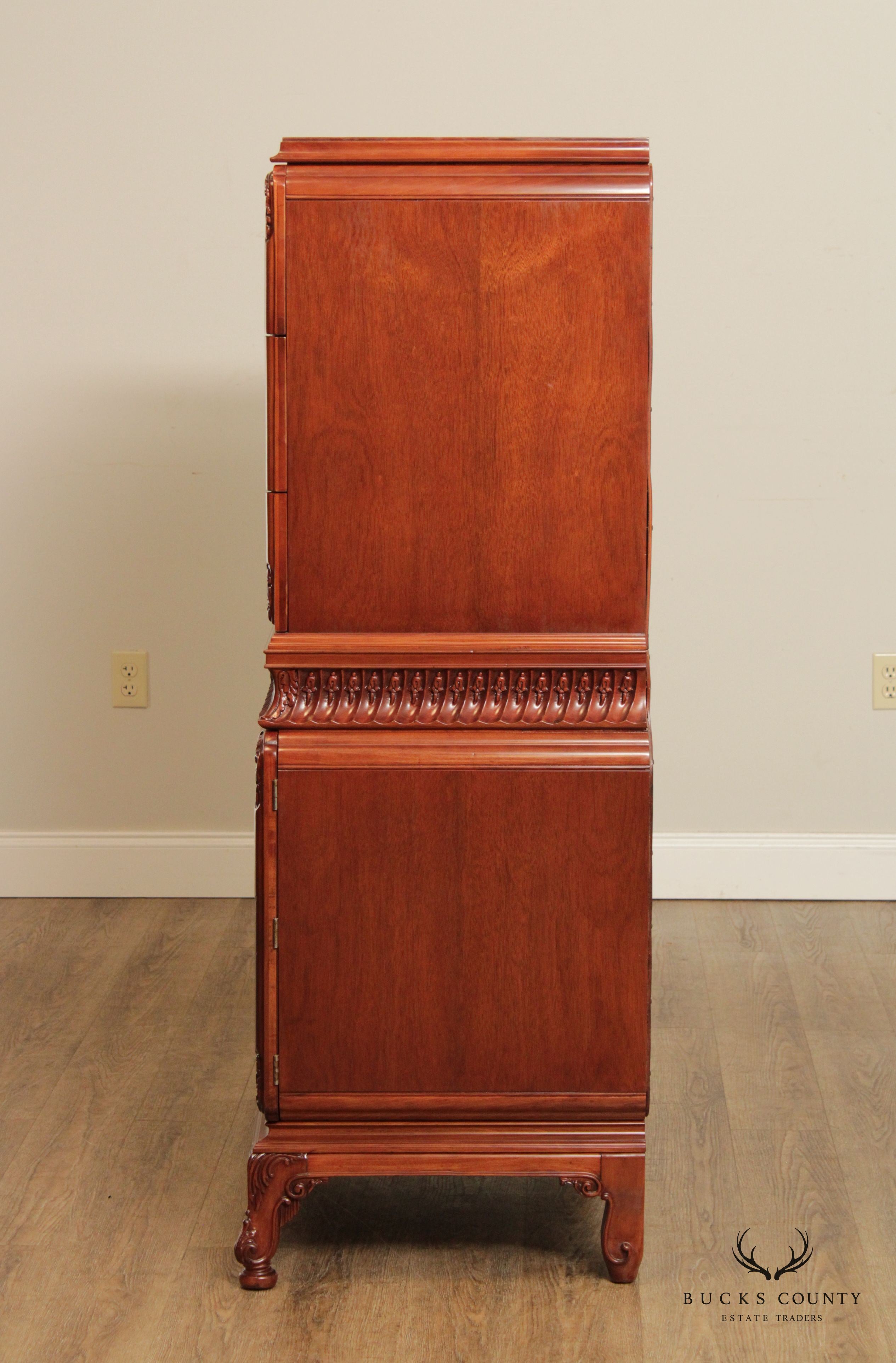 Vintage Chinese Chippendale Style Mahogany Highboy