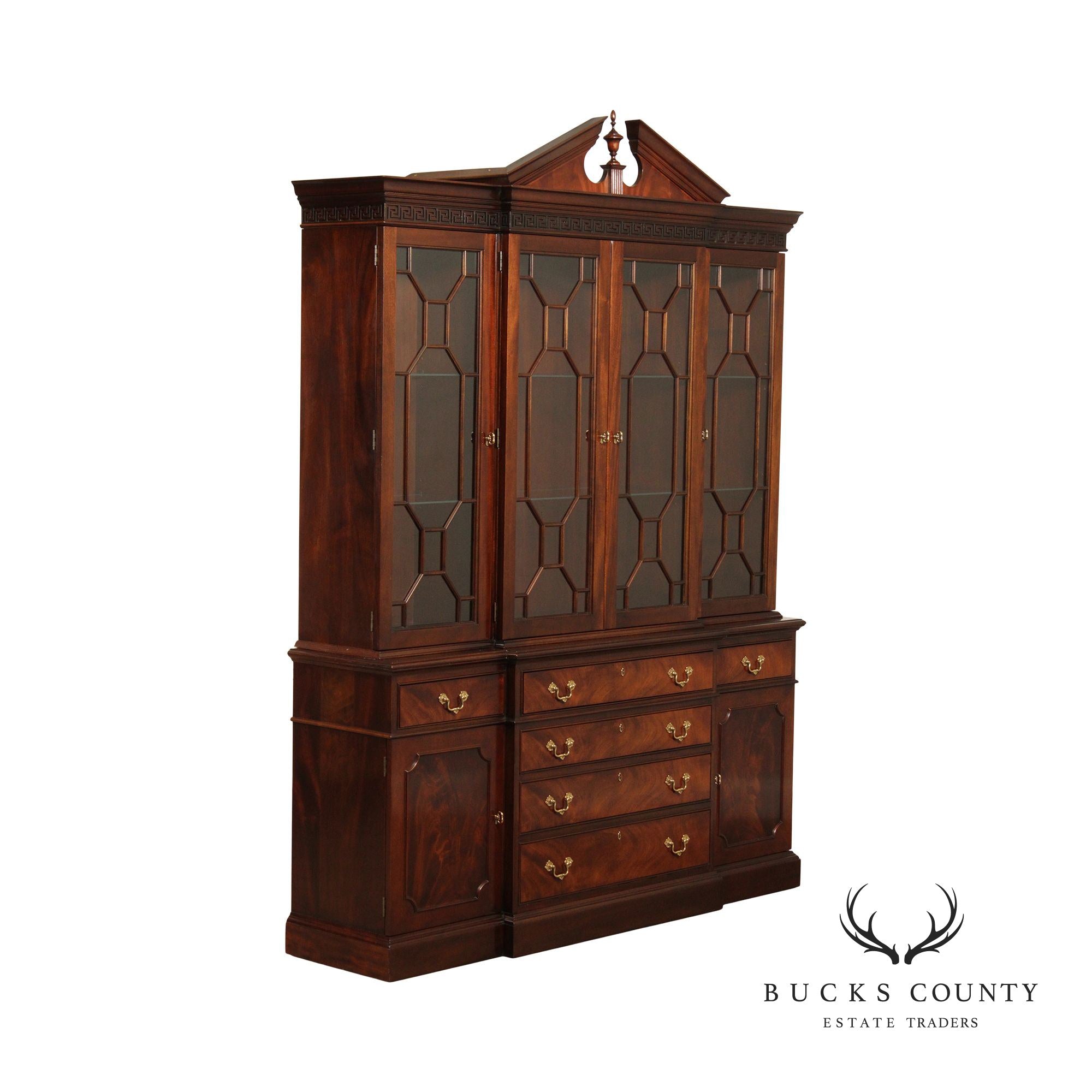 Stickley Chippendale Style Mahogany Breakfront China Cabinet