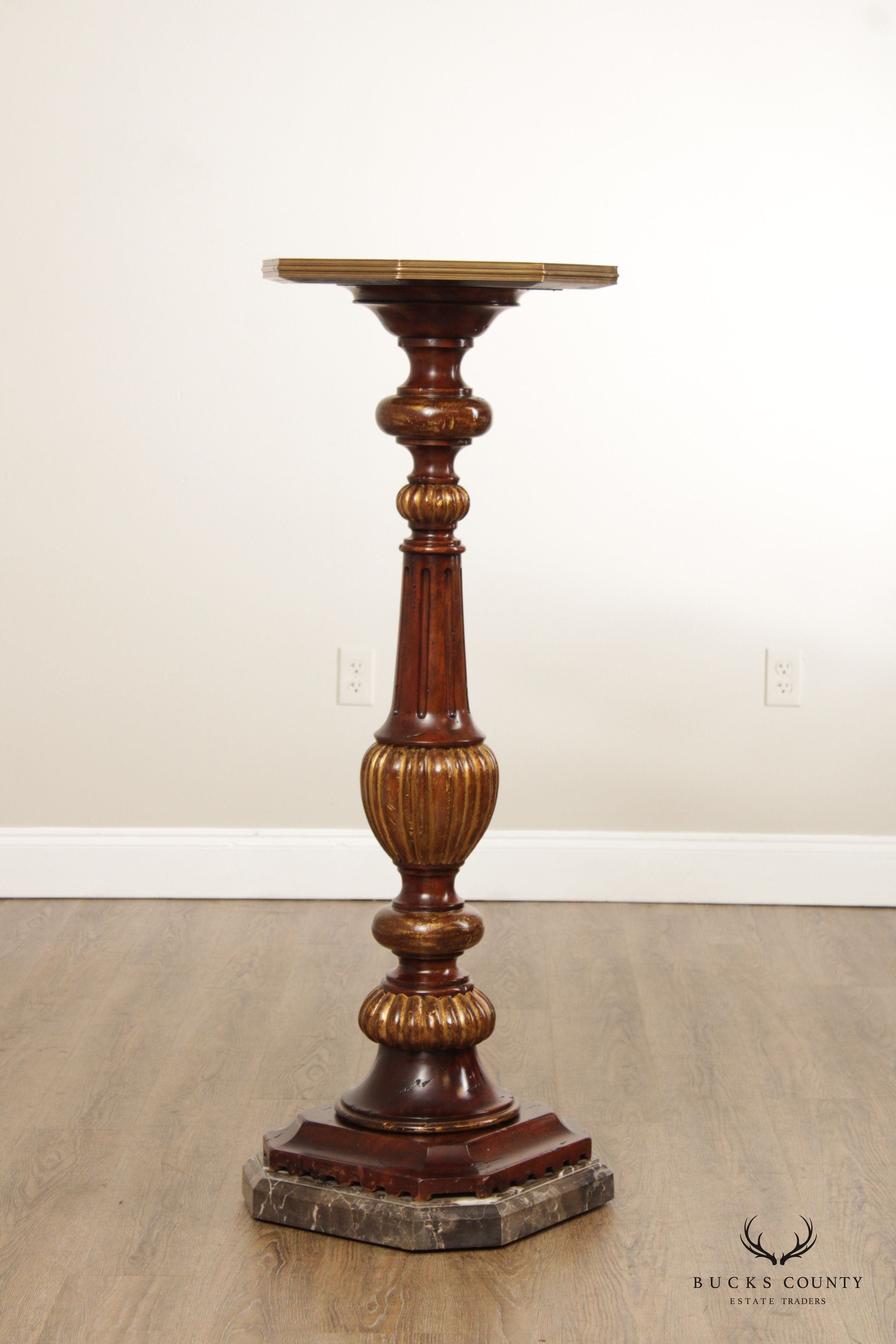 Theodore Alexander Parcel Gilt Marble Top Pedestal