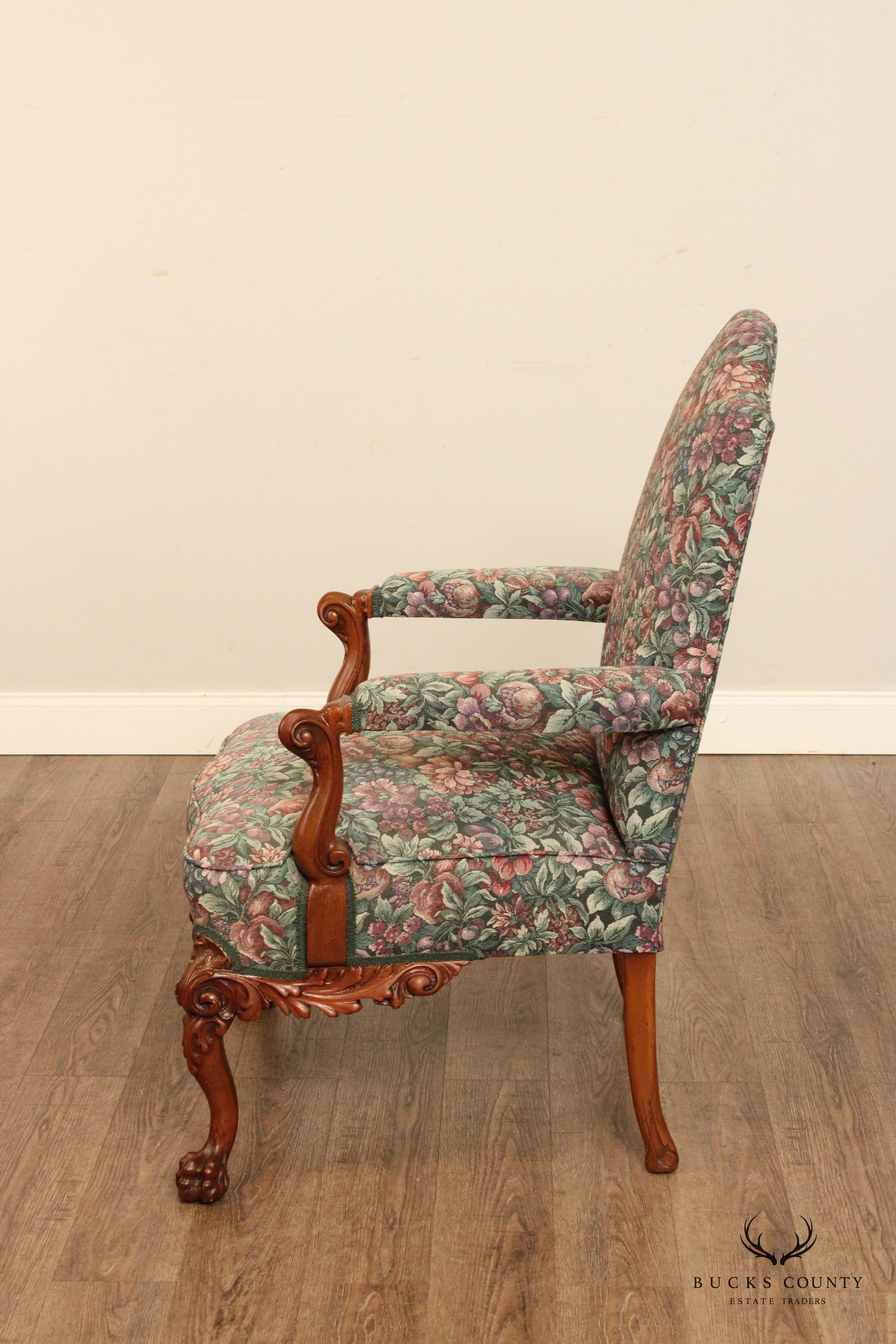 Georgian Style Carved Mahogany Library Armchair