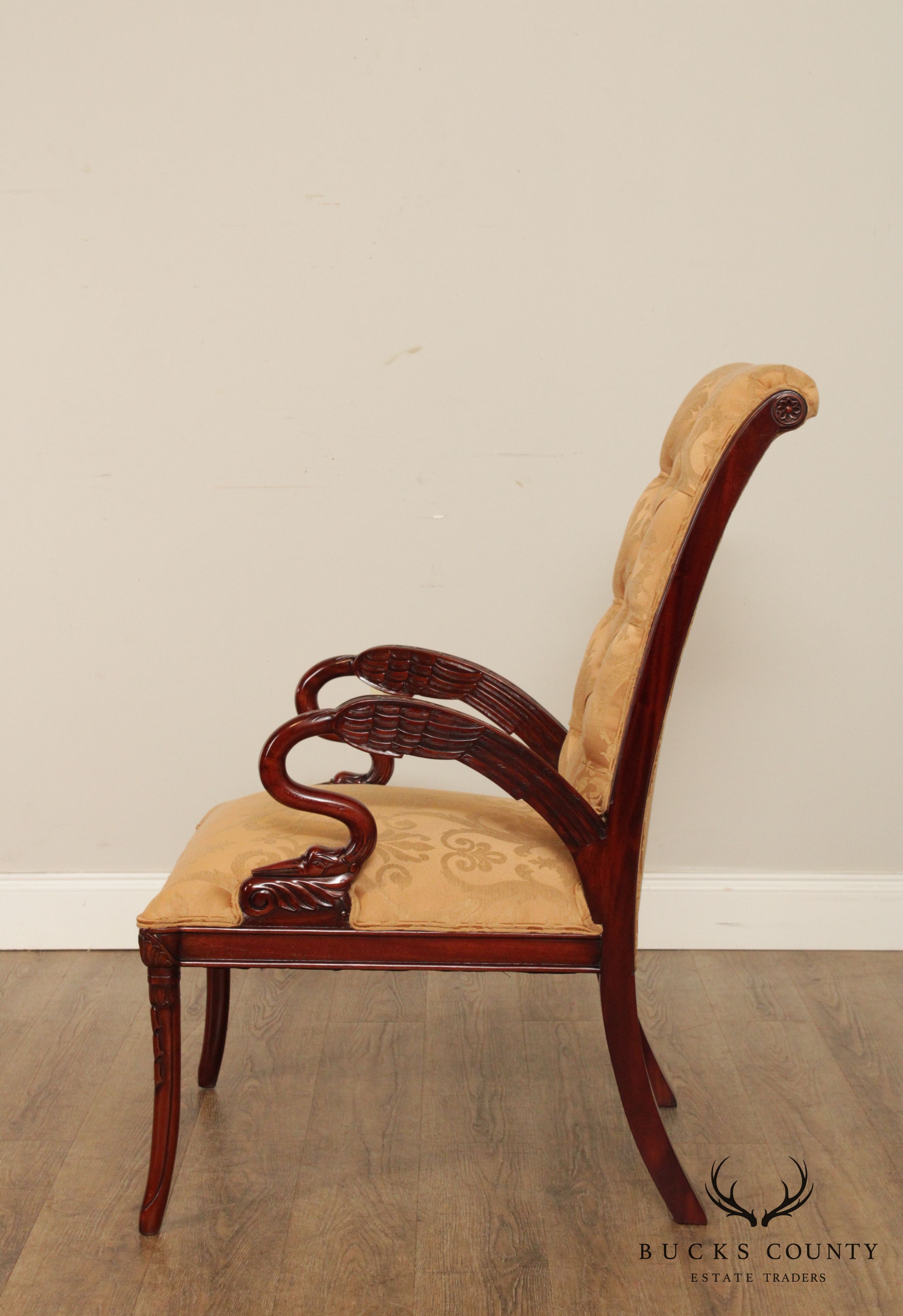 French Regency Style Carved Mahogany Pair Armchairs