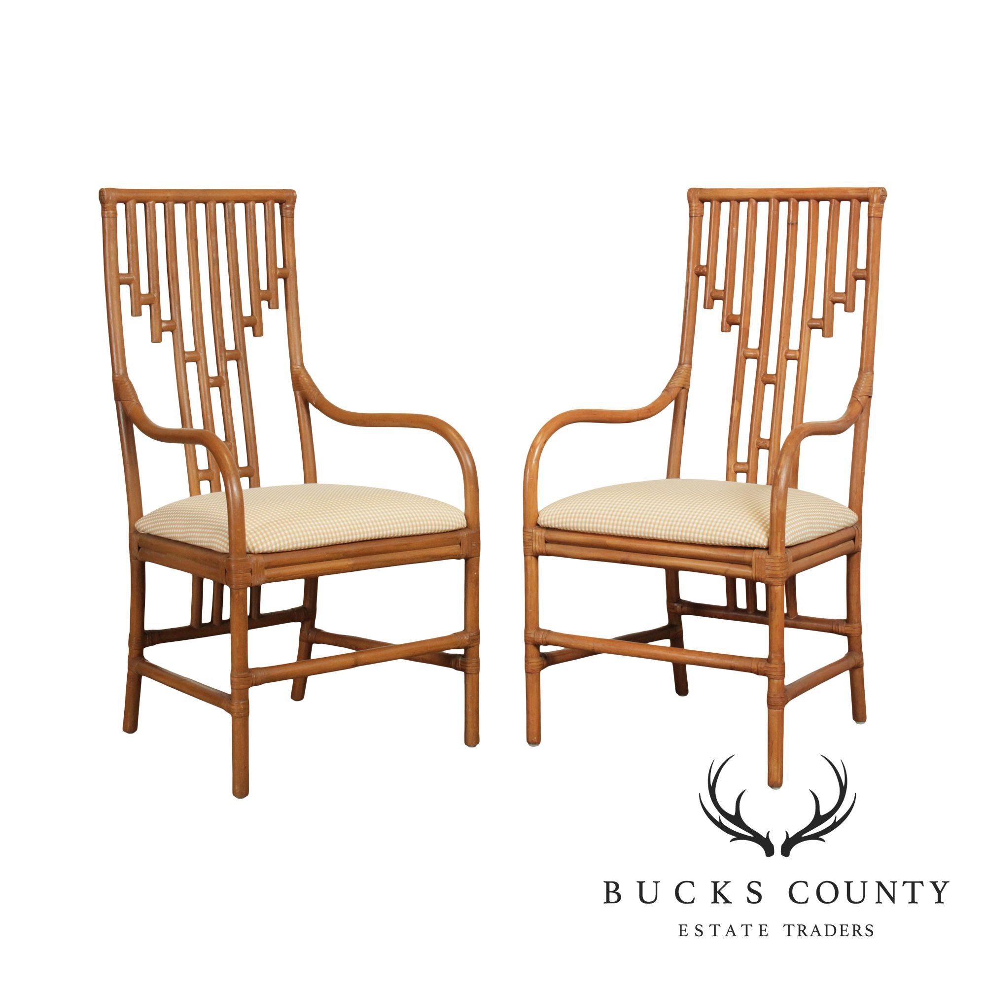 Quality Pair Rattan High Back Armchairs