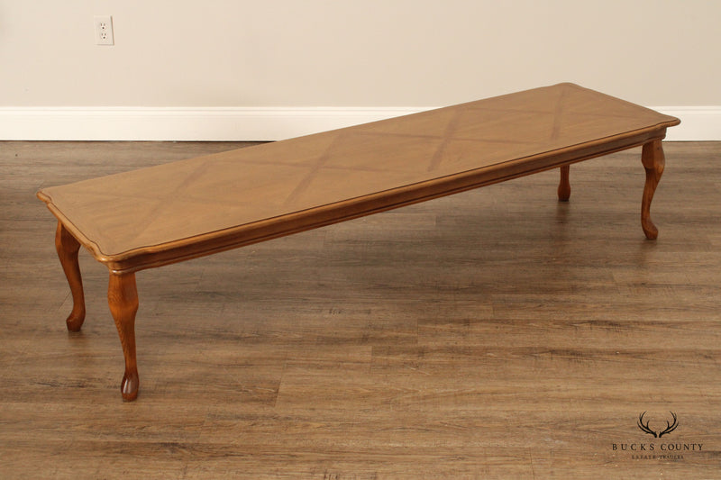 French Provincial Style Vintage Parquetry Top Walnut Long Coffee Table