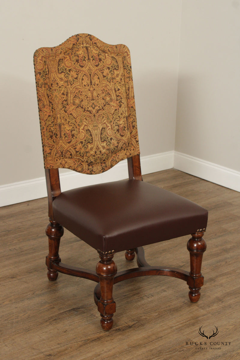 Rustic European Style Set of Six Custom Upholstered Dining Chairs