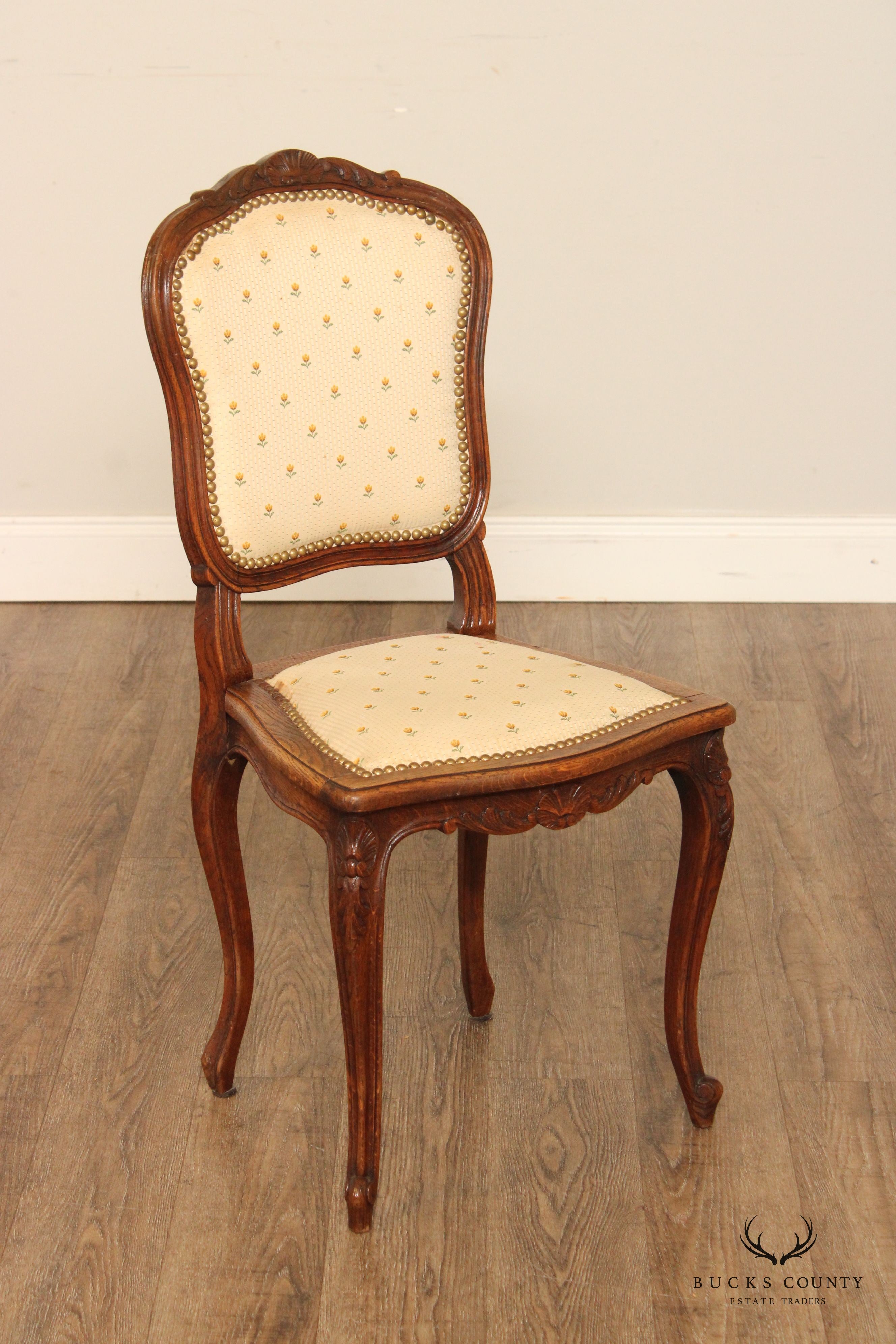 French Louis XV Style Antique Set of Six Oak Dining Chairs