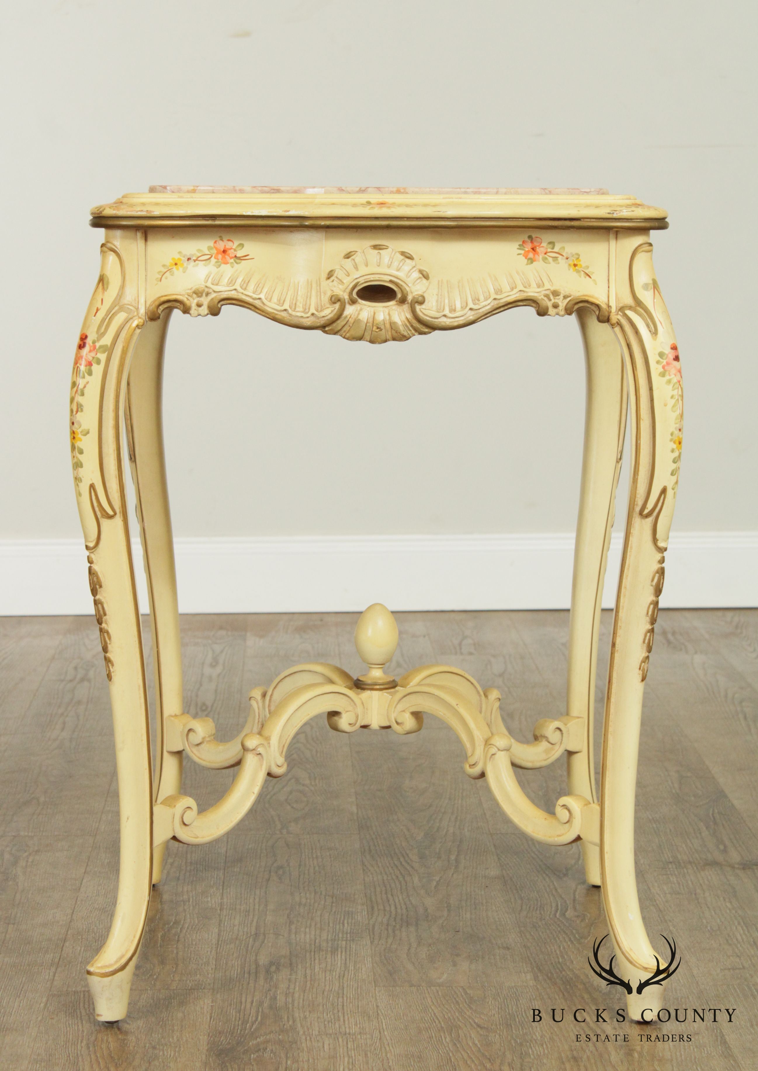 Vintage Italian Painted Marble Top Side Table