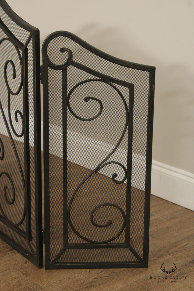VINTAGE WROUGHT IRON FIRE SCREEN WITH SCROLLING