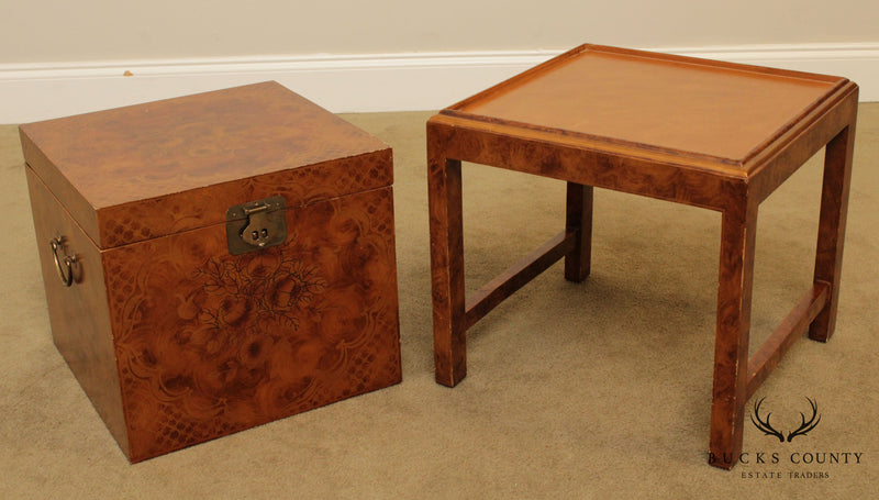 Asian Influenced Faux Painted File Cabinet Box on Stand