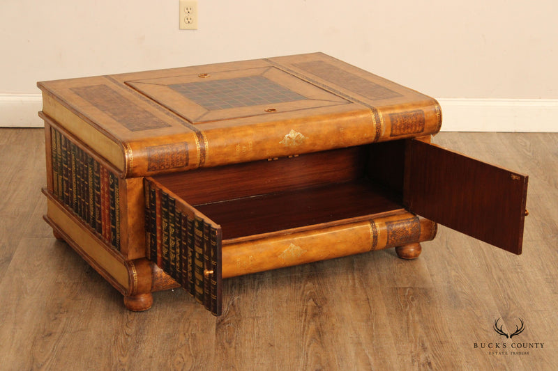 Maitland Smith Faux Book Leather Wrapped Coffee and Games Table