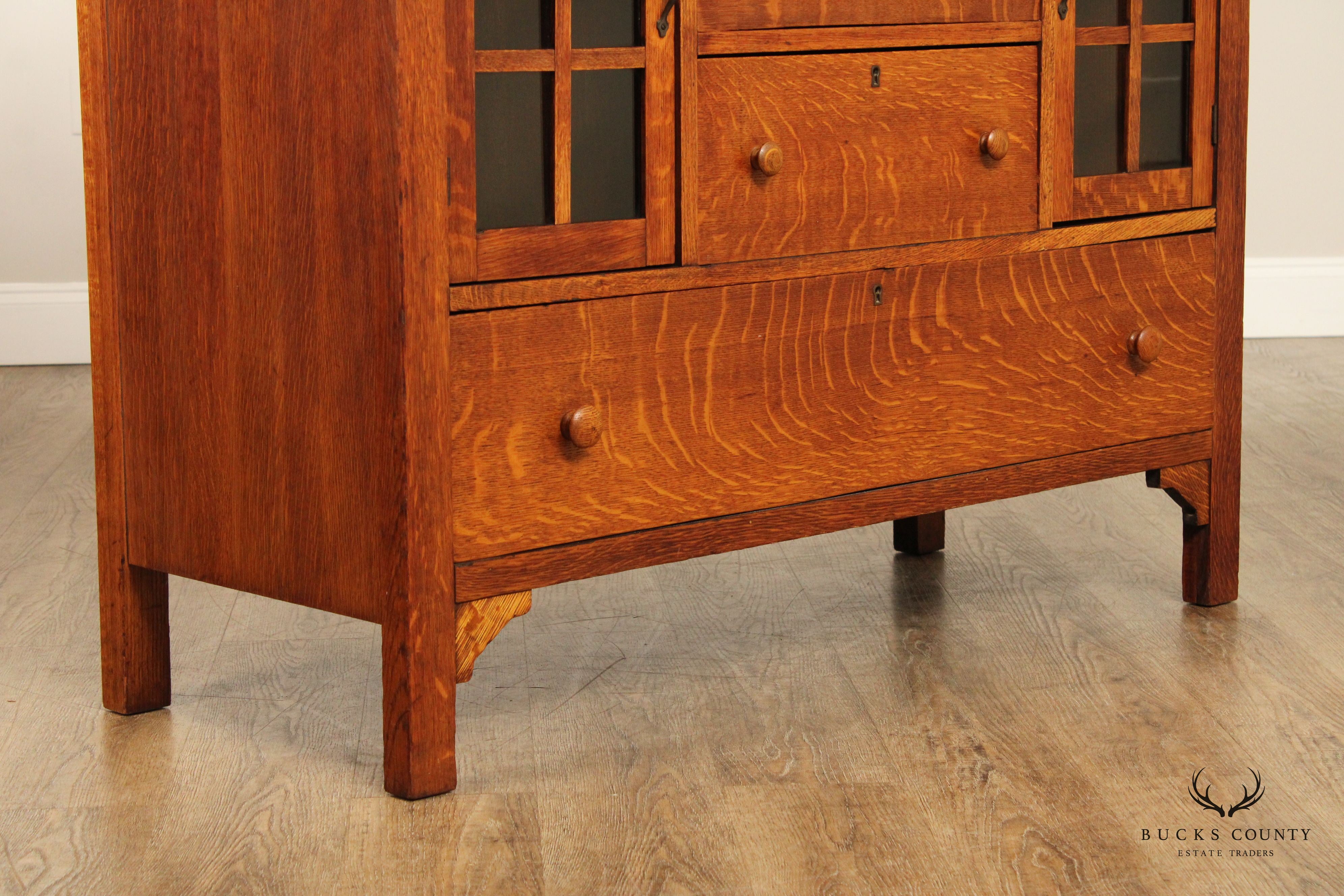 Larkin Co. Antique Mission Oak and Glass Sideboard Buffet