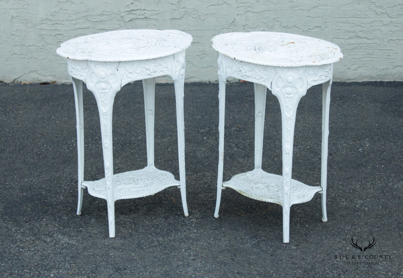 Art Nouveau Style Vintage Pair Cast Iron Patio Side Tables