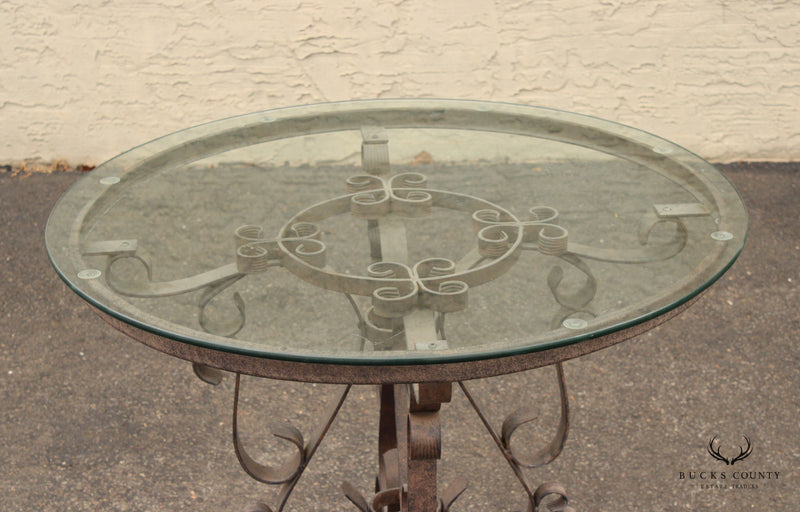 Victorian Style Vintage Glass Top Wrought Iron Garden Dining Table