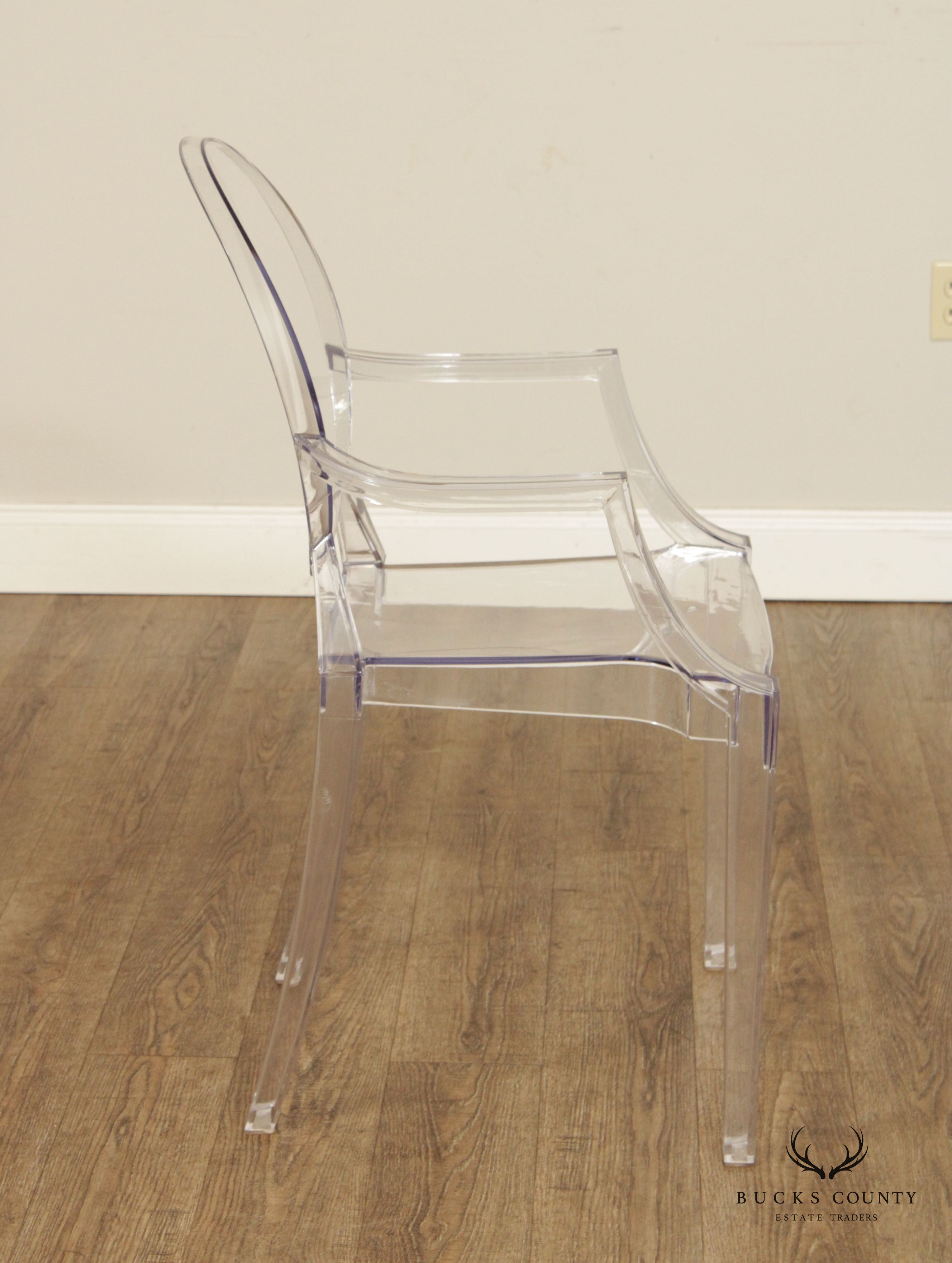 Modern Style Pair Ghost Lucite Arm Chairs