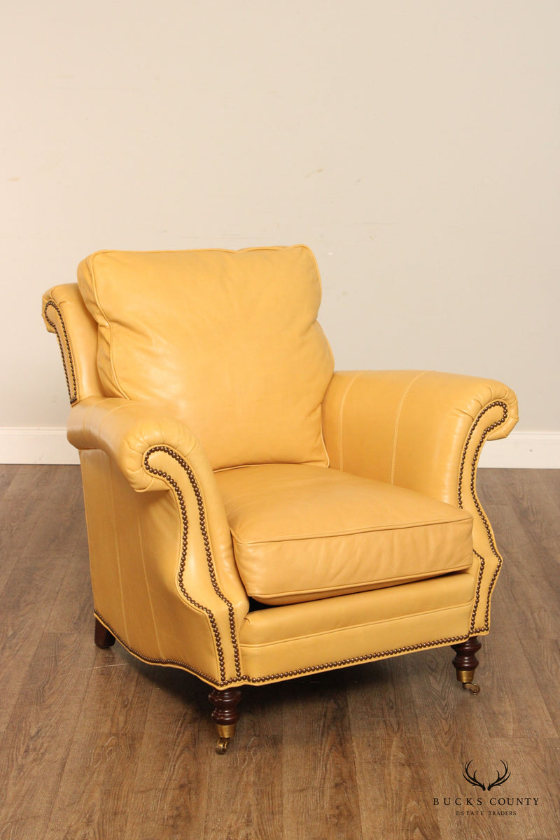Wesley Hall English Regency Style Pair of Leather Lounge Chairs