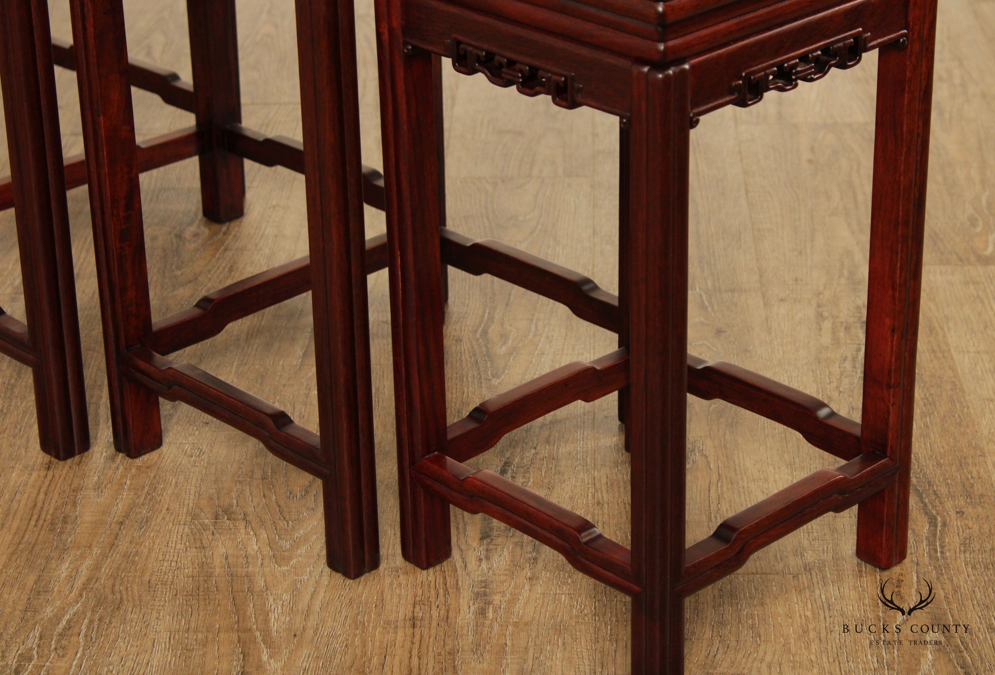 Chinese Set of Four Carved Hardwood Nesting Tables