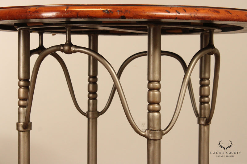French Style Pine Top Iron Base Pub Table