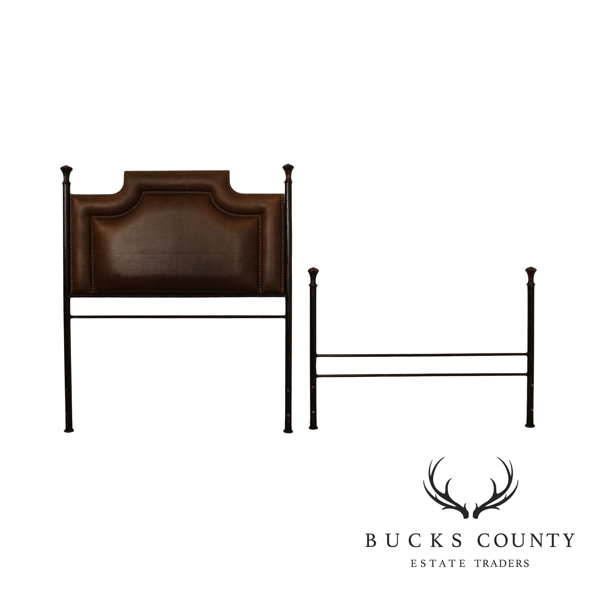 Quality Wrought Iron & Brown Leather Full Size Headboard