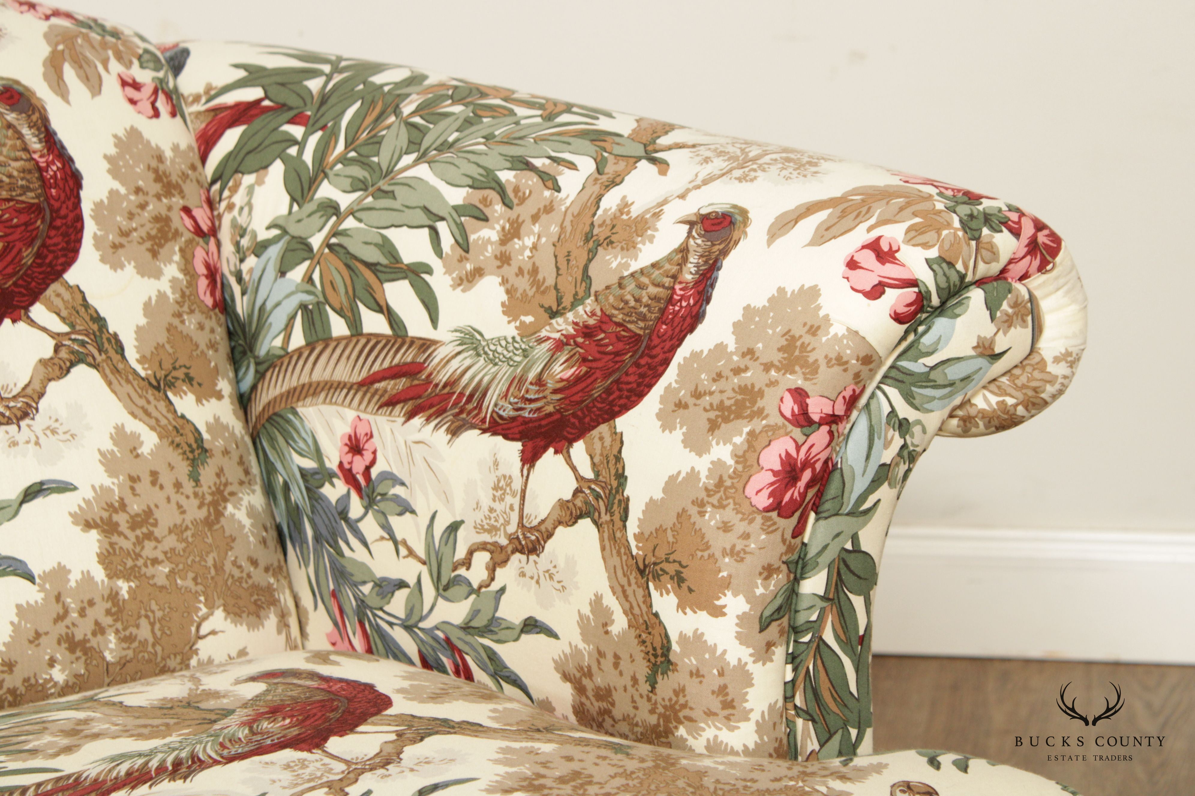 Rolled Arm Pheasant Hunt Print Custom Upholstered Sofa