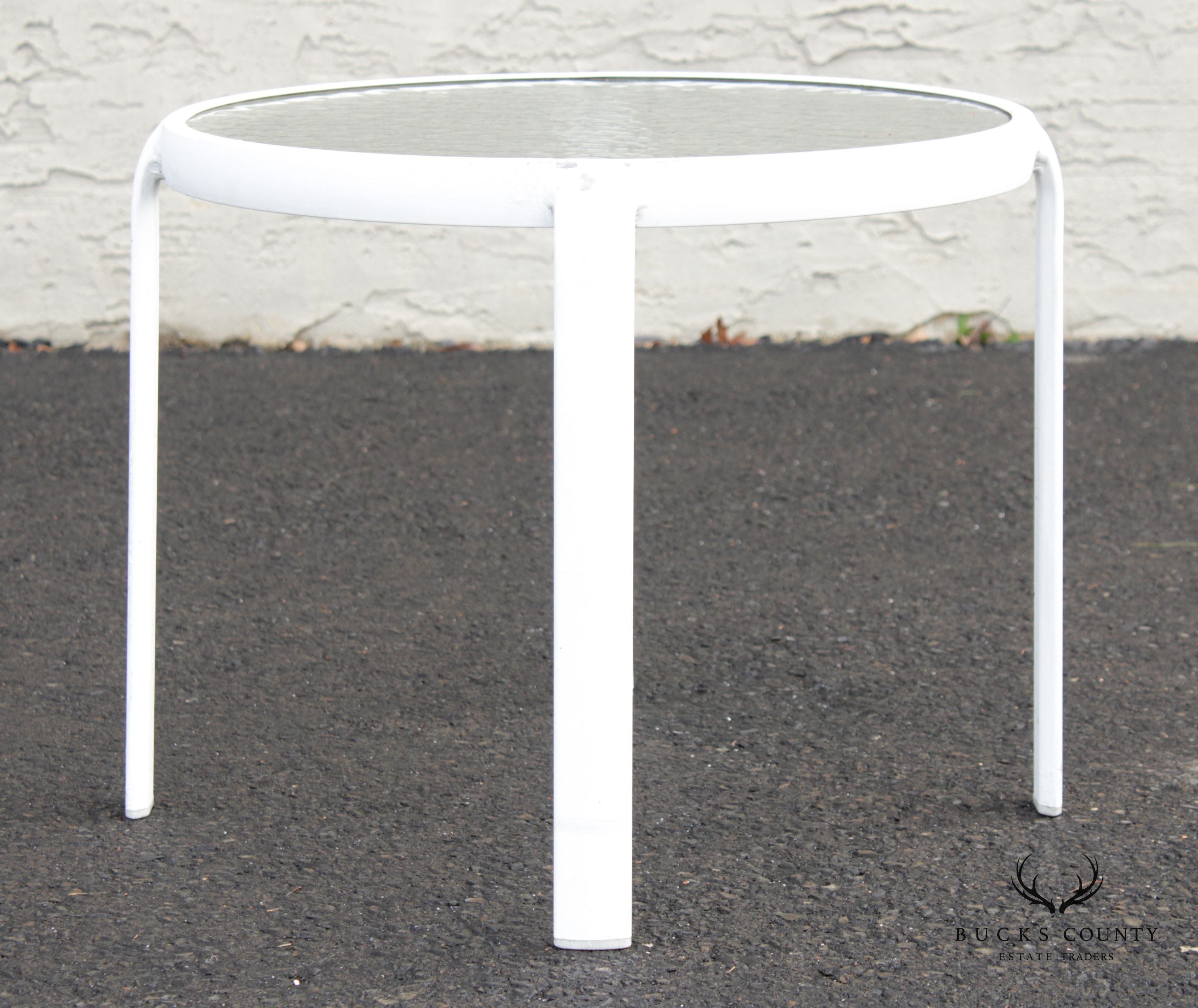 Vintage Aluminum and Glass Round Outdoor Patio End Table (A)