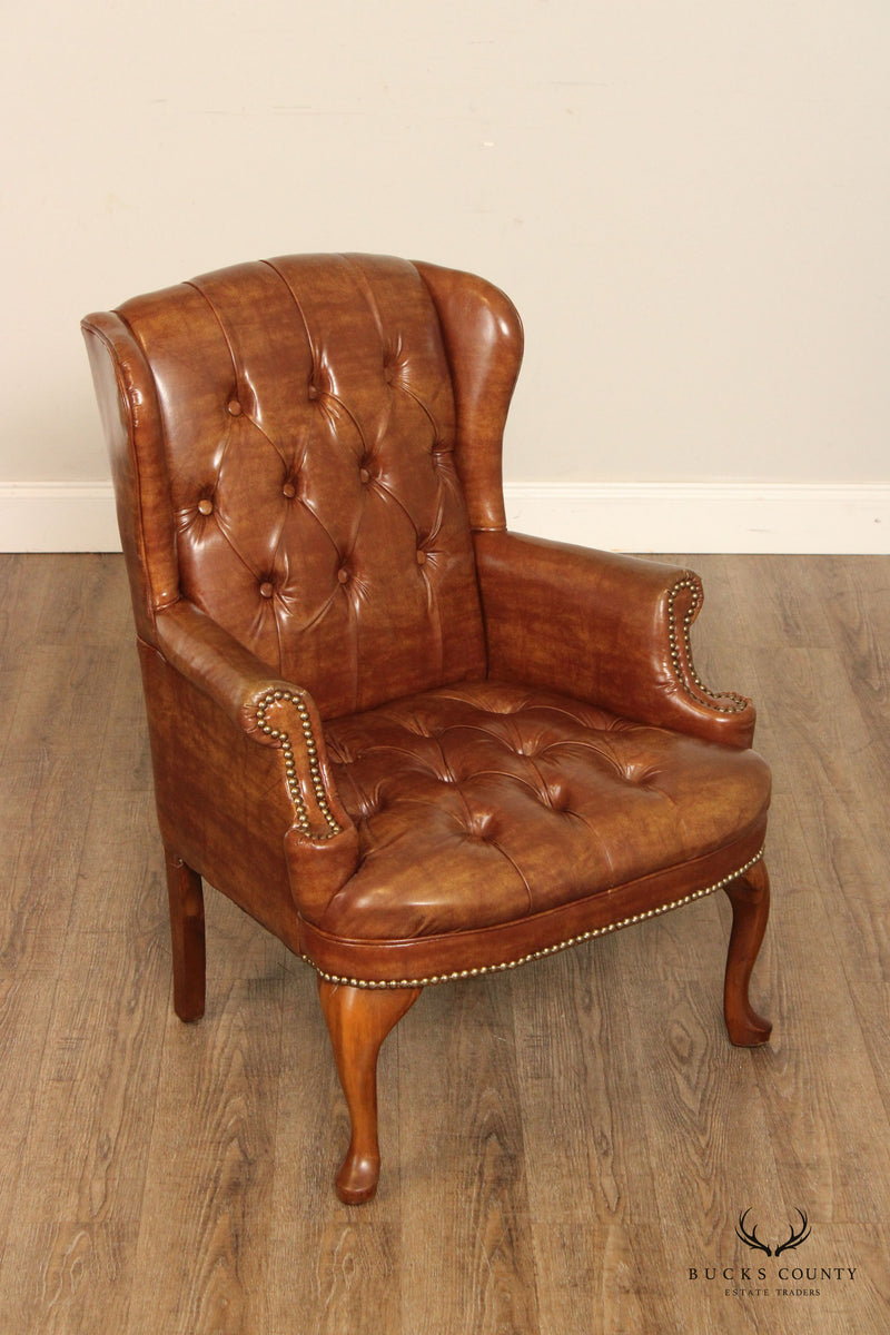 Queen Anne Style Pair of Tufted Armchairs
