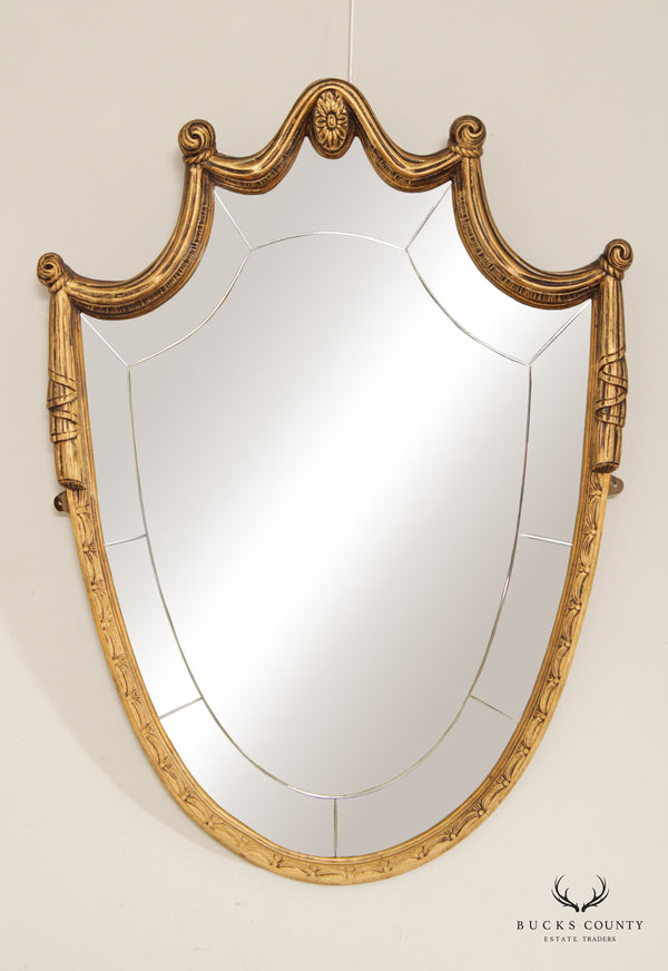 Adams Style 1920s Vintage Gilt Frame Shield Wall Mirror