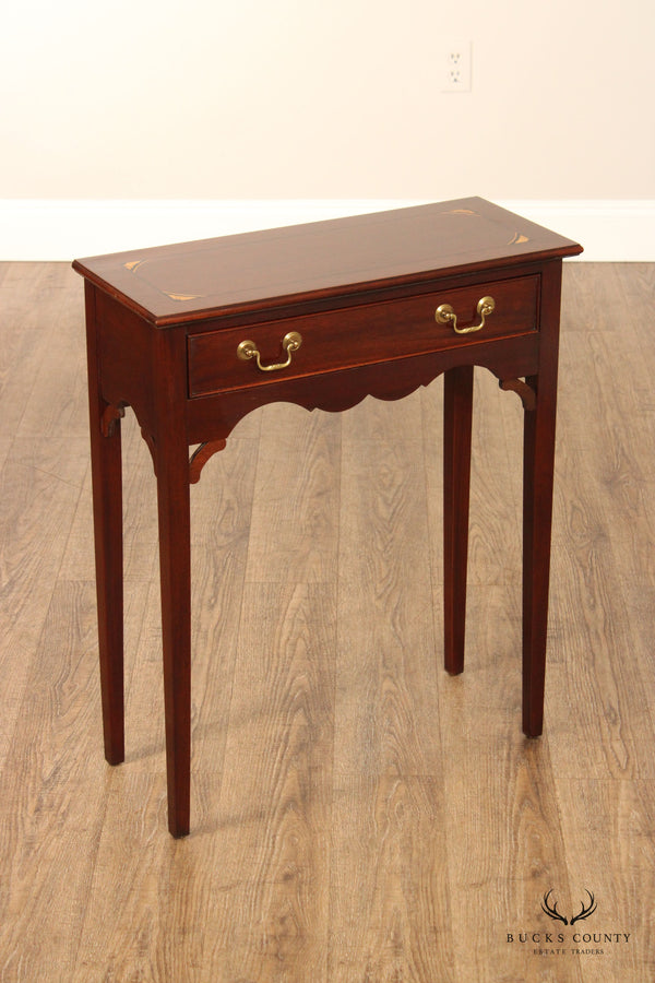Madison Square Chippendale Style Inlaid Mahogany Narrow Console Table
