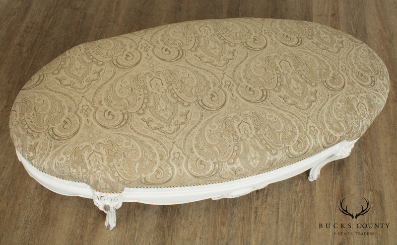 French Louis XV Style Custom White Painted Oval Ottoman