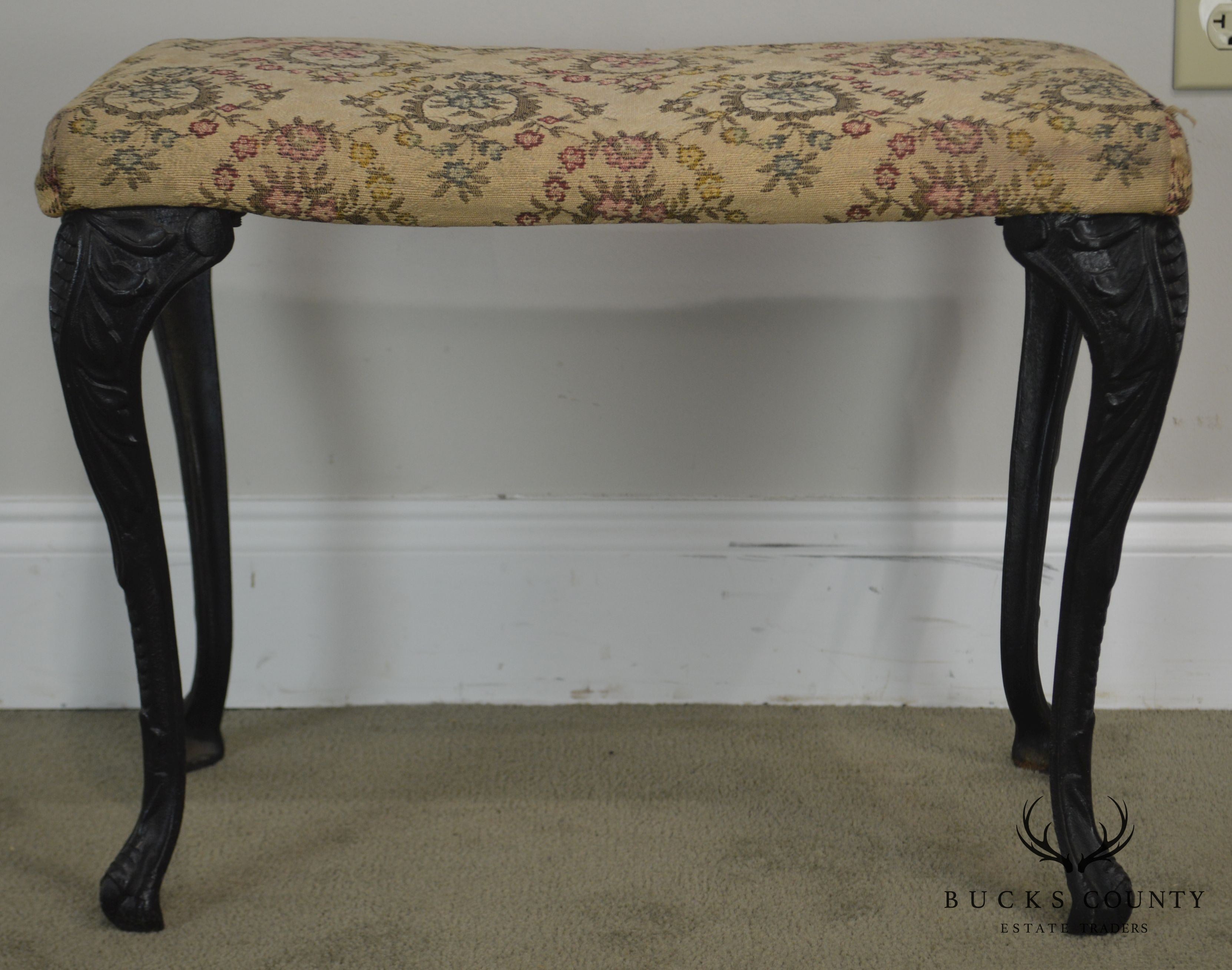 Antique Rococo Style Iron Leg Vanity Bench